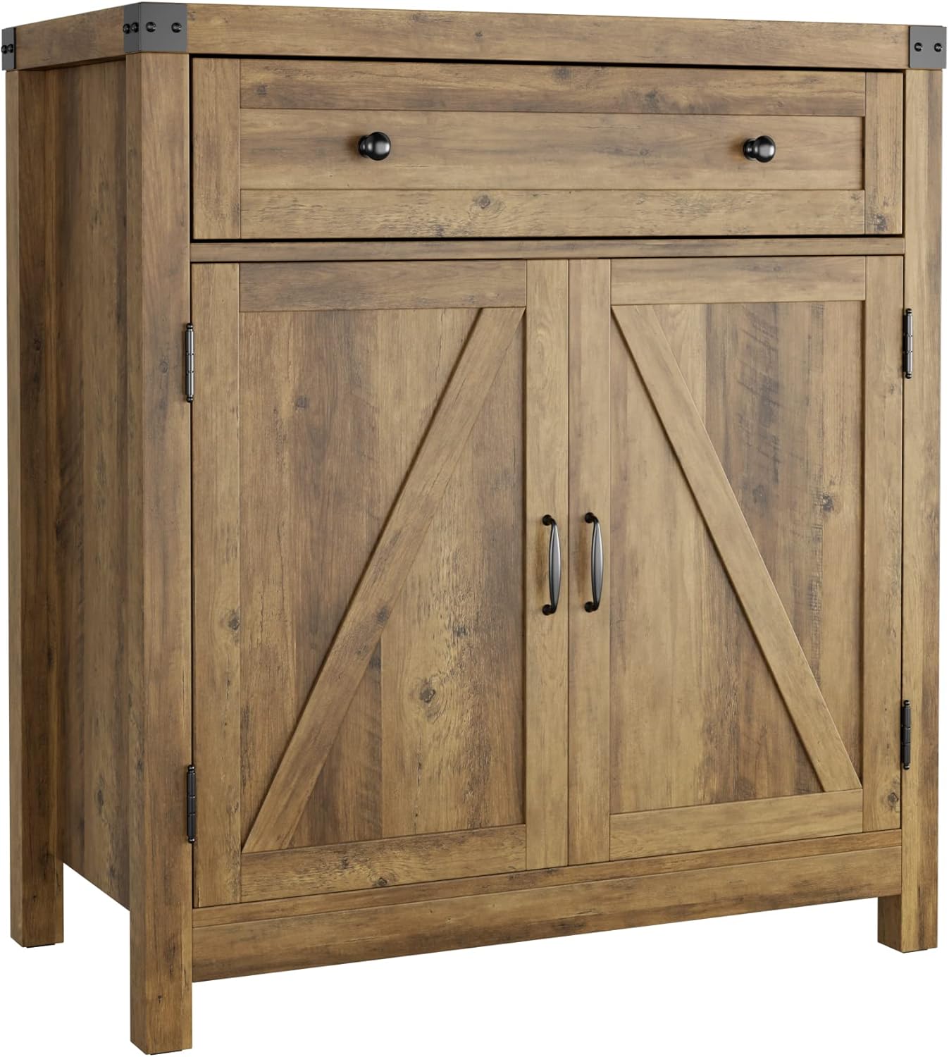 HOSTACK 2 Door Modern Farmhouse Storage Cabinet, Wood Kitchen Buffet Sideboard with Drawer and Shelf, Floor Cabinet Cupboard for Entryway Living Dining Room Bathroom,Gray