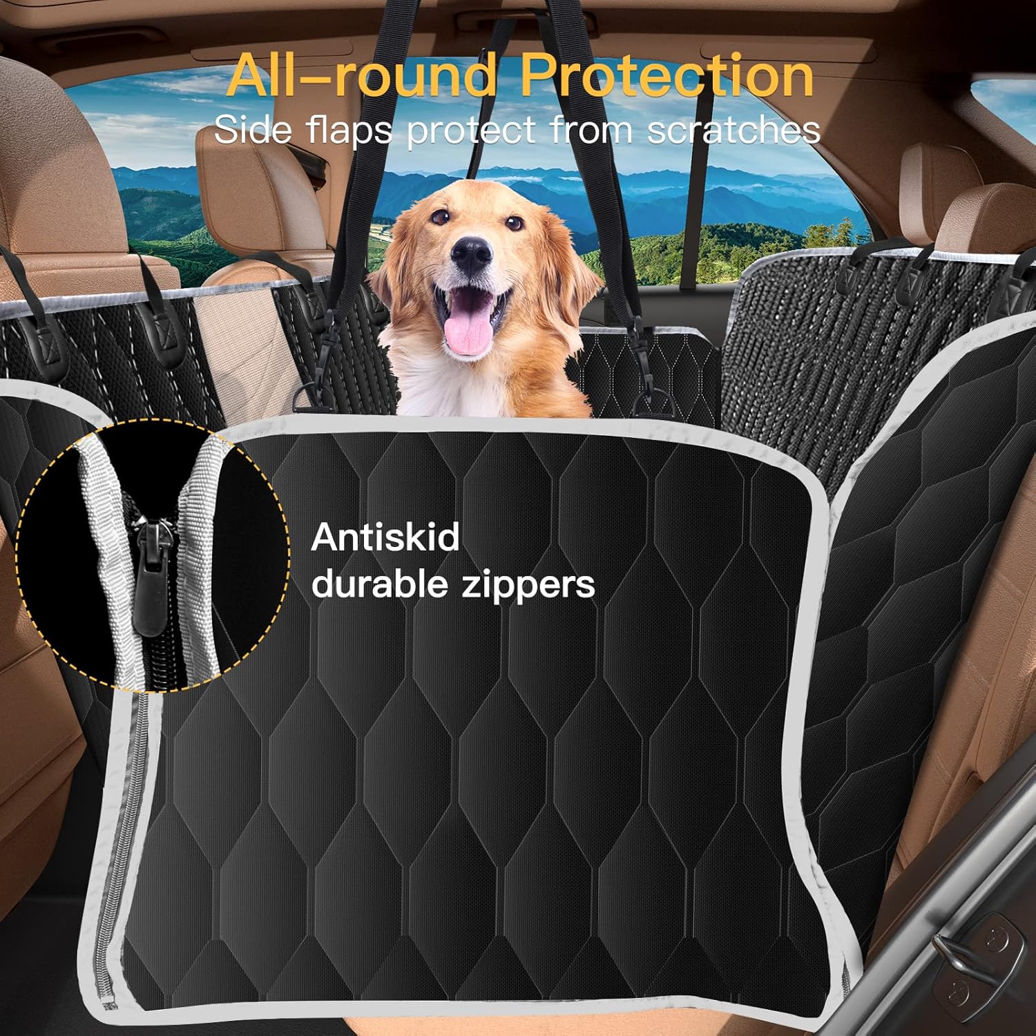 Laadd Dog Car Seat Cover for Back Seat, 100% Waterproof Dog Seat Cover with Mesh Window, Nonslip Scratchproof Car Seat Covers for Dogs, Dog Hammock for Car, Trucks and SUVs, Standard, Black