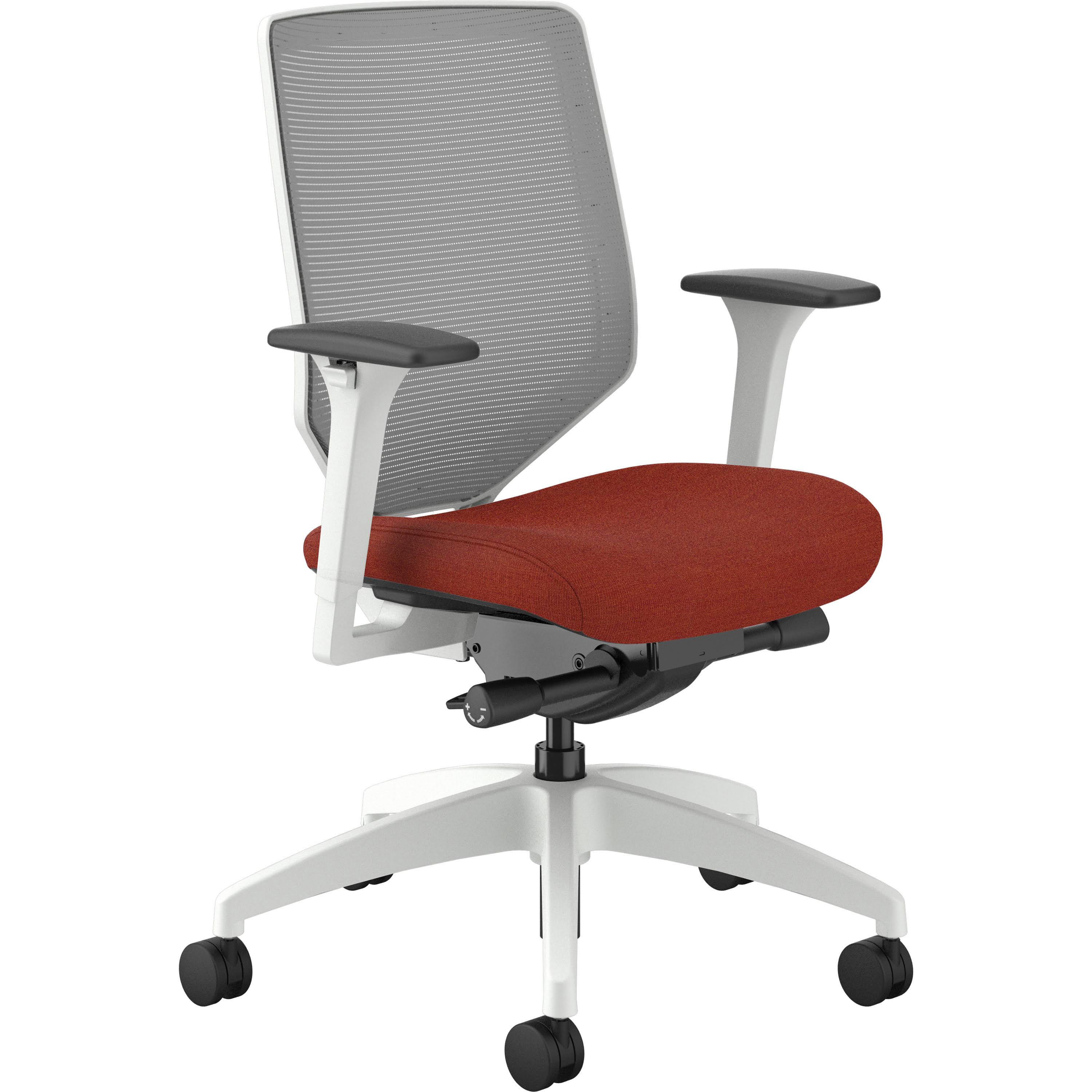 HON Solve Mid-Back Task Chair - Bittersweet Fabric Seat - Fog Back - White Frame - Mid Back - Armrest - 1 Each