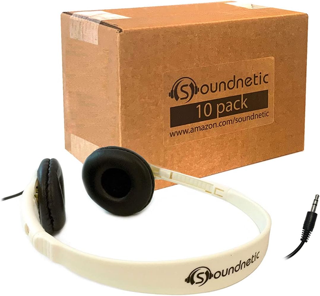 Soundnetic Budget Headphones 10 Pack Stereo Headphones with Leatherette Pads Pack of 2
