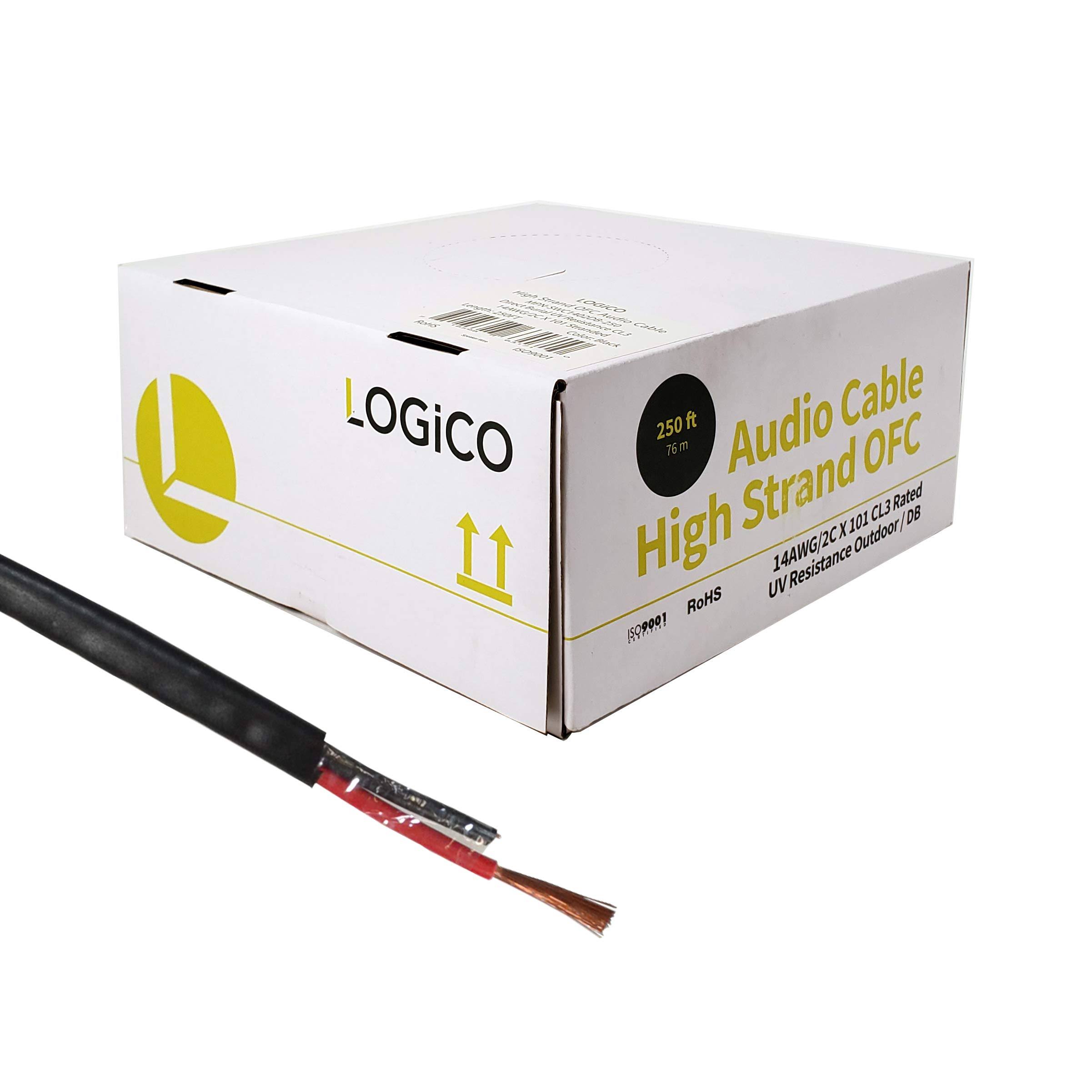 Speaker Wire Audio Cable 14/2 AWG In-Wall Outdoor Direct Burial UV Black 250ft