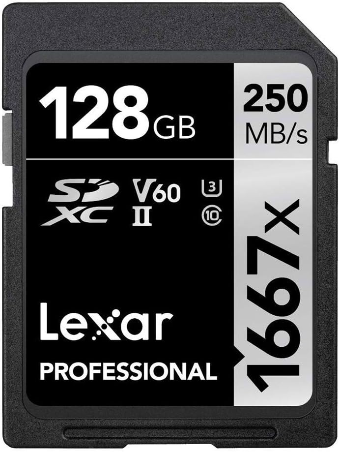 Lexar LSD128CBNA1667 Professional 1667x 128GB SDXC UHS-II Memory Card 250MB/s Read, 90MB/s Write Bundle with Accessory Kit Card Reader, Case, LCD Screen Covers, Lens Cleaning Kit & Lens Cap Keeper Pack of 2