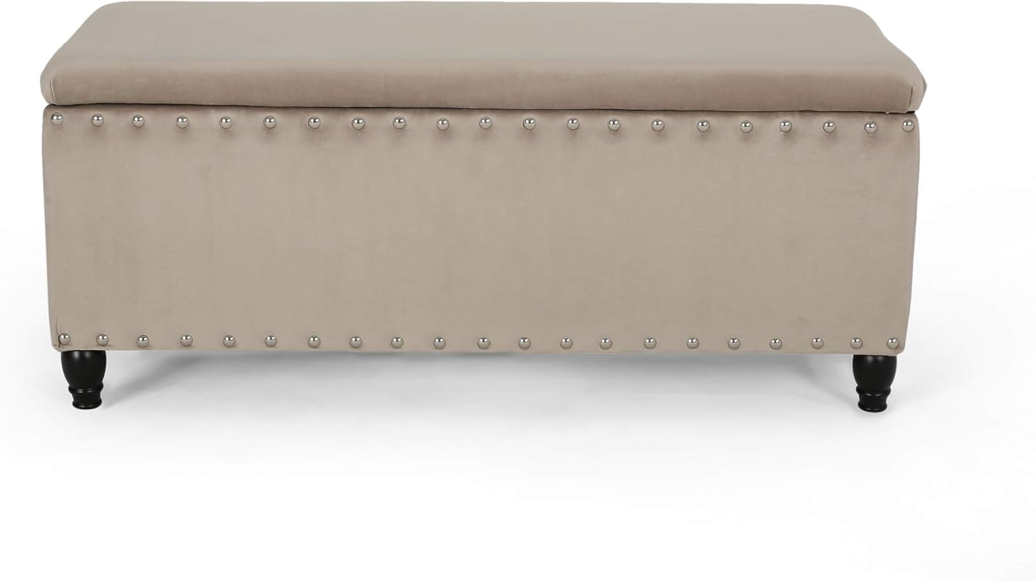 Christopher Knight Home Bancroft Lift-Top Storage Ottoman with Birch Wood and Studded Fabric, Flat Black and Beige, Dark Brown