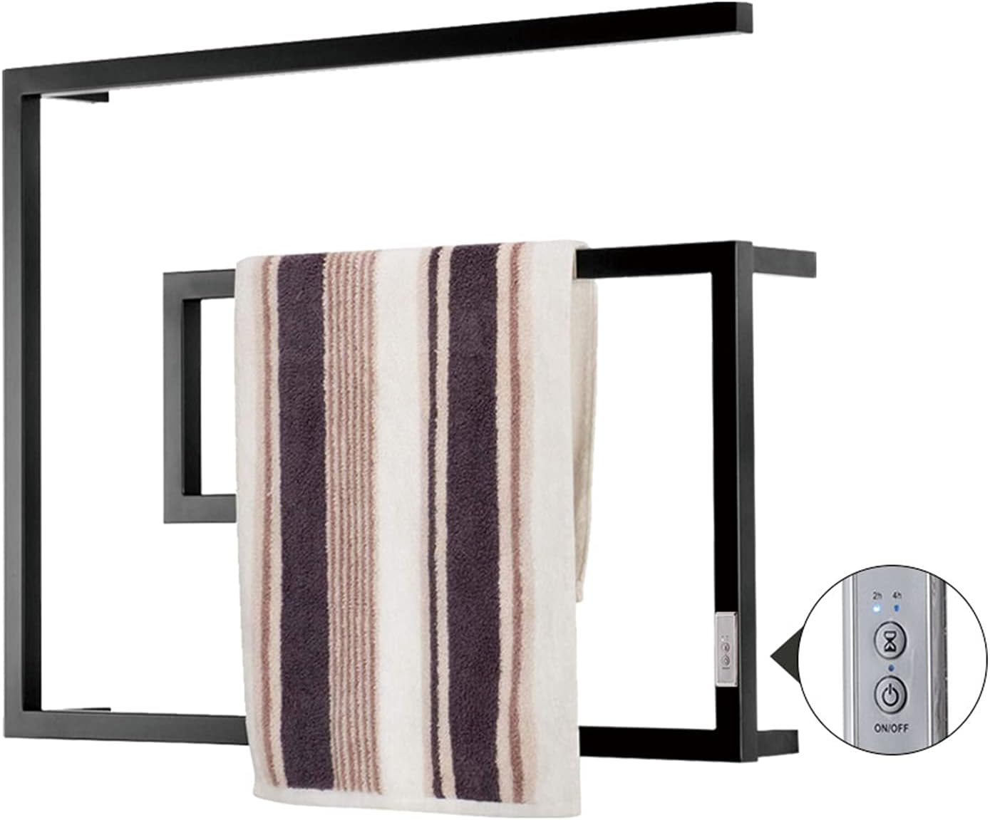 ETWR Wall Mounted Heated Towel Rack, Electric Towel Warmer with 2H/4H Timer, 304 Stainless Steel Electric Heated Towel Rail, Plug-in/Hardwired Swappable (Elegant Black)