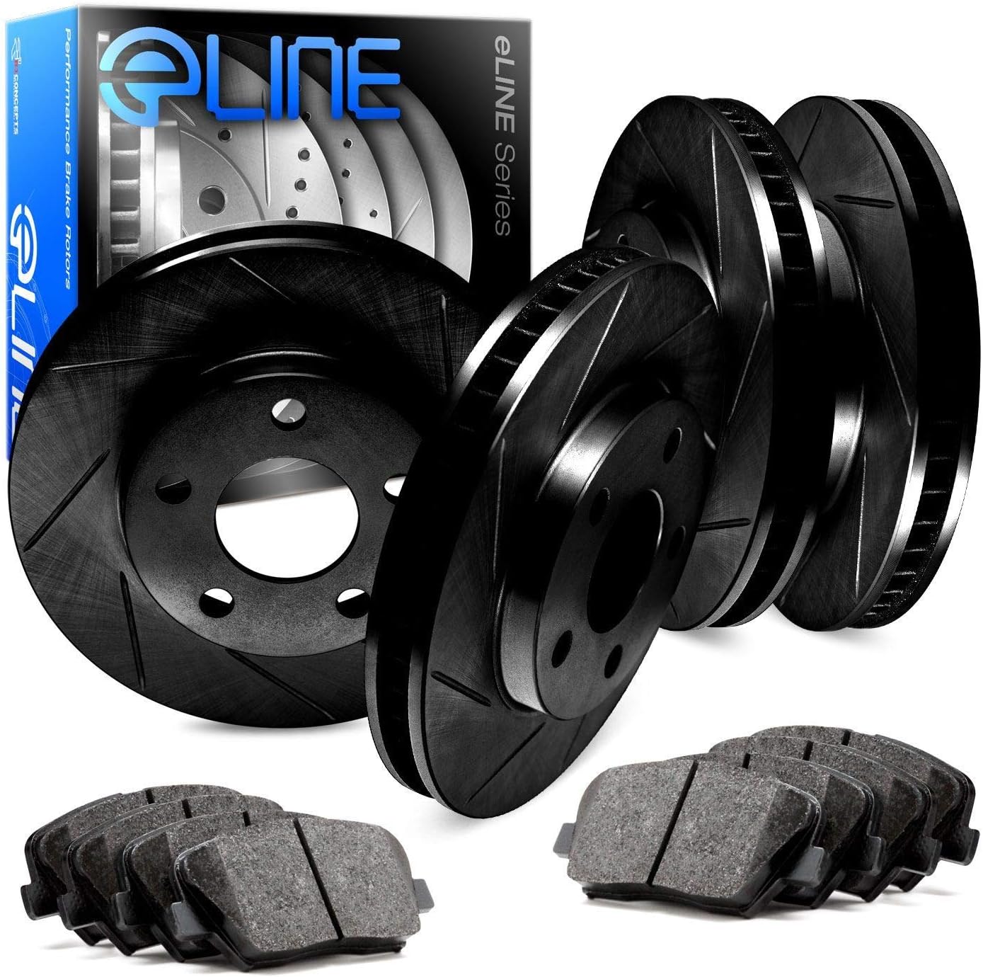 R1 Concepts Front Rear Brakes and Rotors Kit |Front Rear Brake Pads| Brake Rotors and Pads| Semi Metallic Brake Pads and Rotors |fits 2004-2005 Pontiac Bonneville