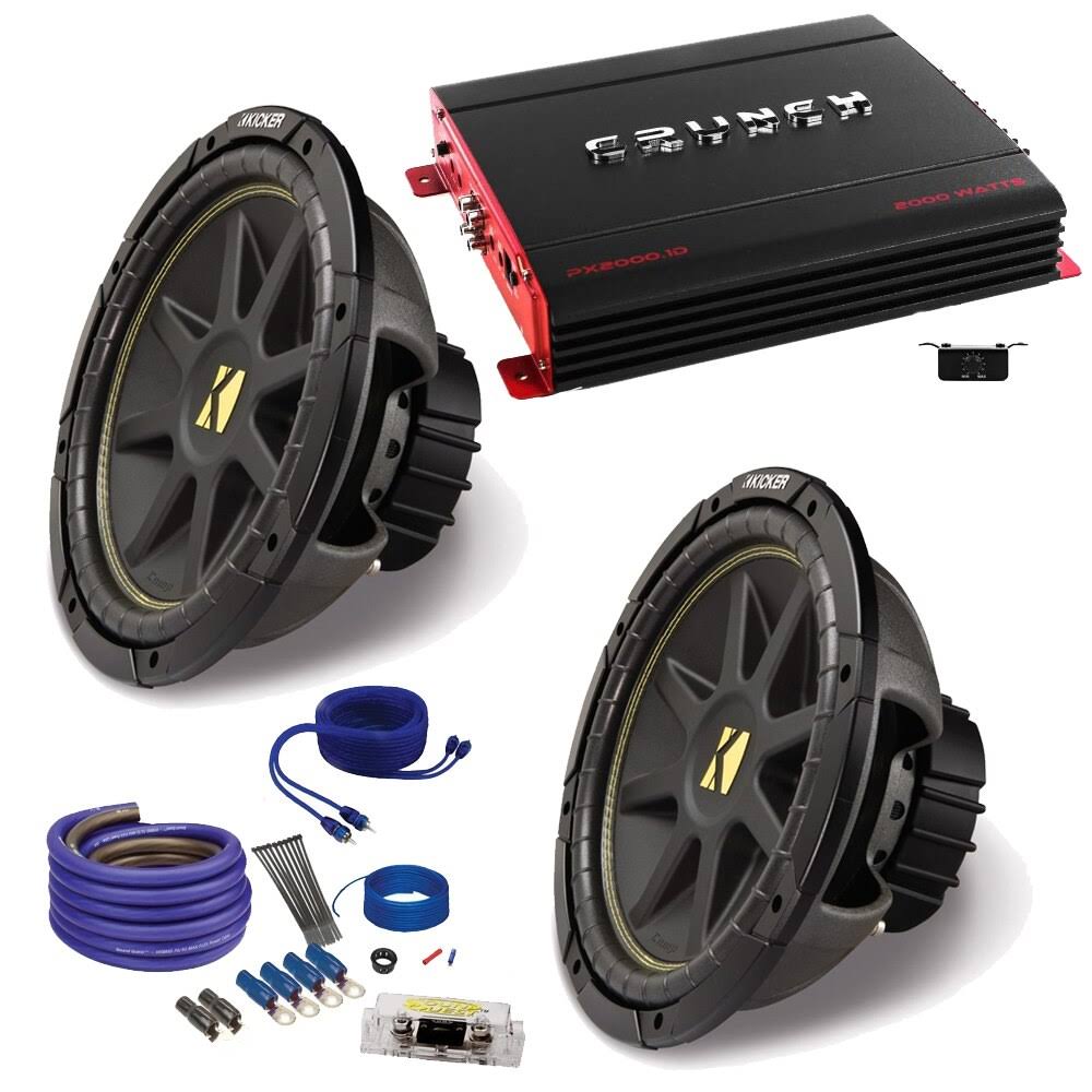 (2) Kicker 10C104 10x22 Comp Subwoofers and A Duba1450 900 Watt Amp + Amp Wire Kit Package