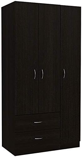 BOWERY HILL Black Modern Engineered Wood Austral 3 Door Armoire