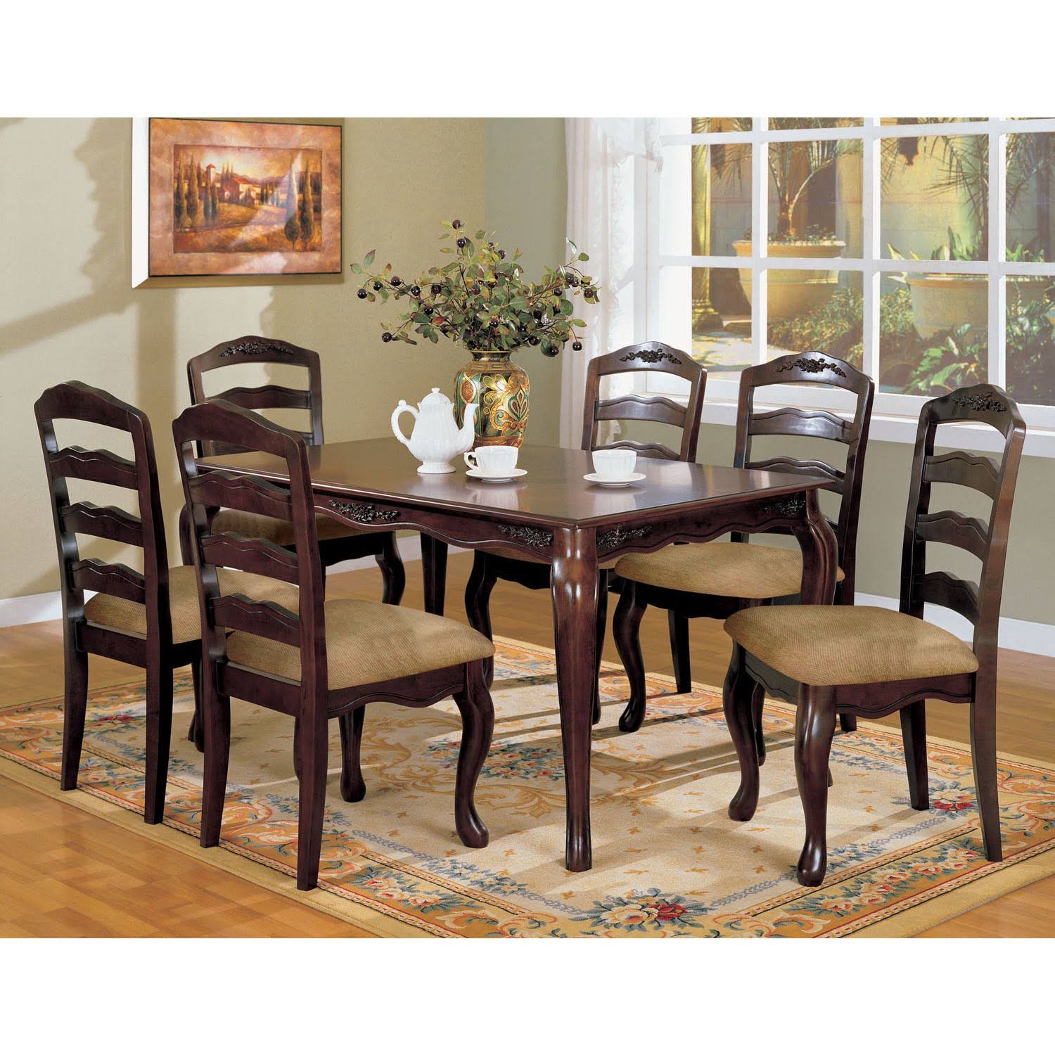 ioHOMES Floral Accented 60x22 Dining Table Wood Dark Walnut