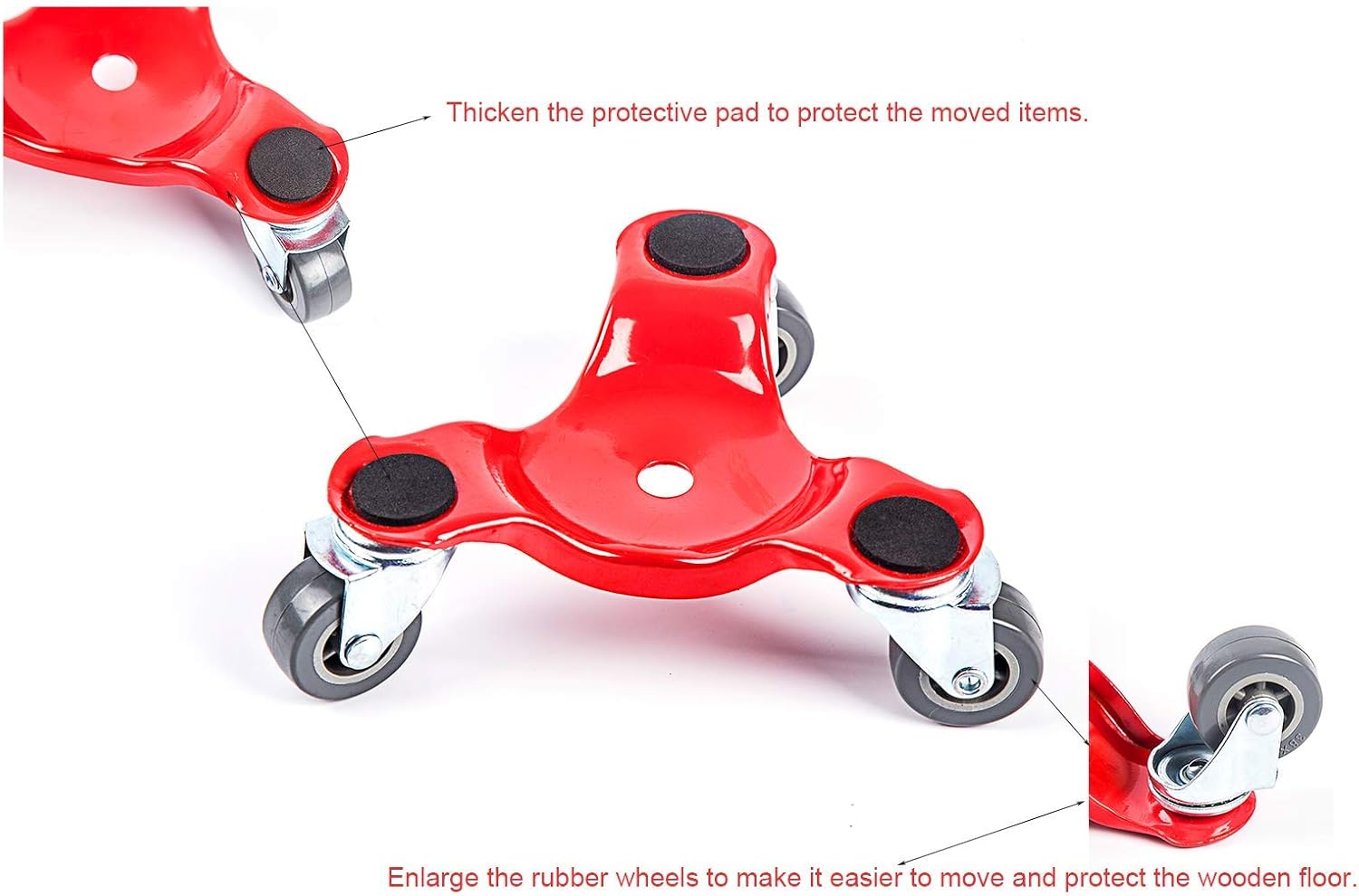 Furniture Dolly with Mover Heavy Moving Tool with Universal Wheel Portable Mover with Crowbar Three Wheel Mover Dolly for Furniture Heavy Objects 4 Packs with 1 Crowba (Red)