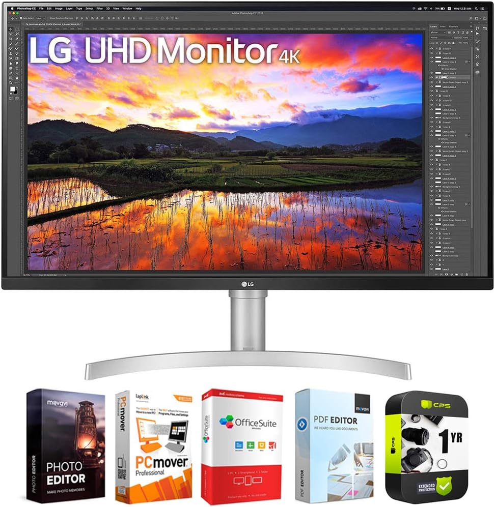 LG 32UN650-W 32 inch UHD 3840x2160 IPS Ultrafine Monitor with HDR10 AMD FreeSync Bundle with 1 YR CPS Enhanced Protection Pack and Elite Suite 18 Standard Editing Software Bundle