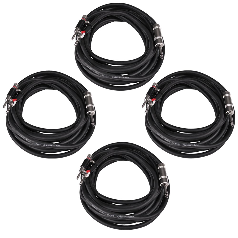 Seismic Audio - BS12Q20-4Pack - 4 Pack of 20 Foot Pro Audio Banana to 1/4