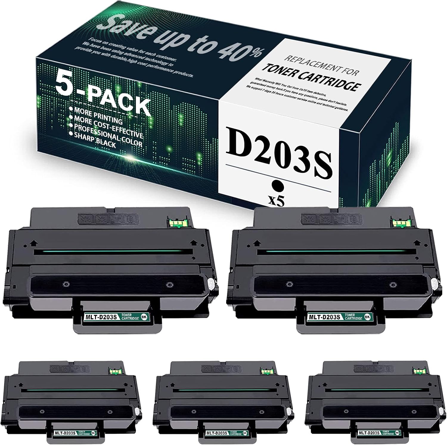 5 Pack D203S Compatible MLT-D203S MLTD203S Black Toner Cartridge Replacement for ProXpress M4070FR M3370FD M4020ND M3320ND M3870FW M4072 M3820DW Printer Toner Cartridge.
