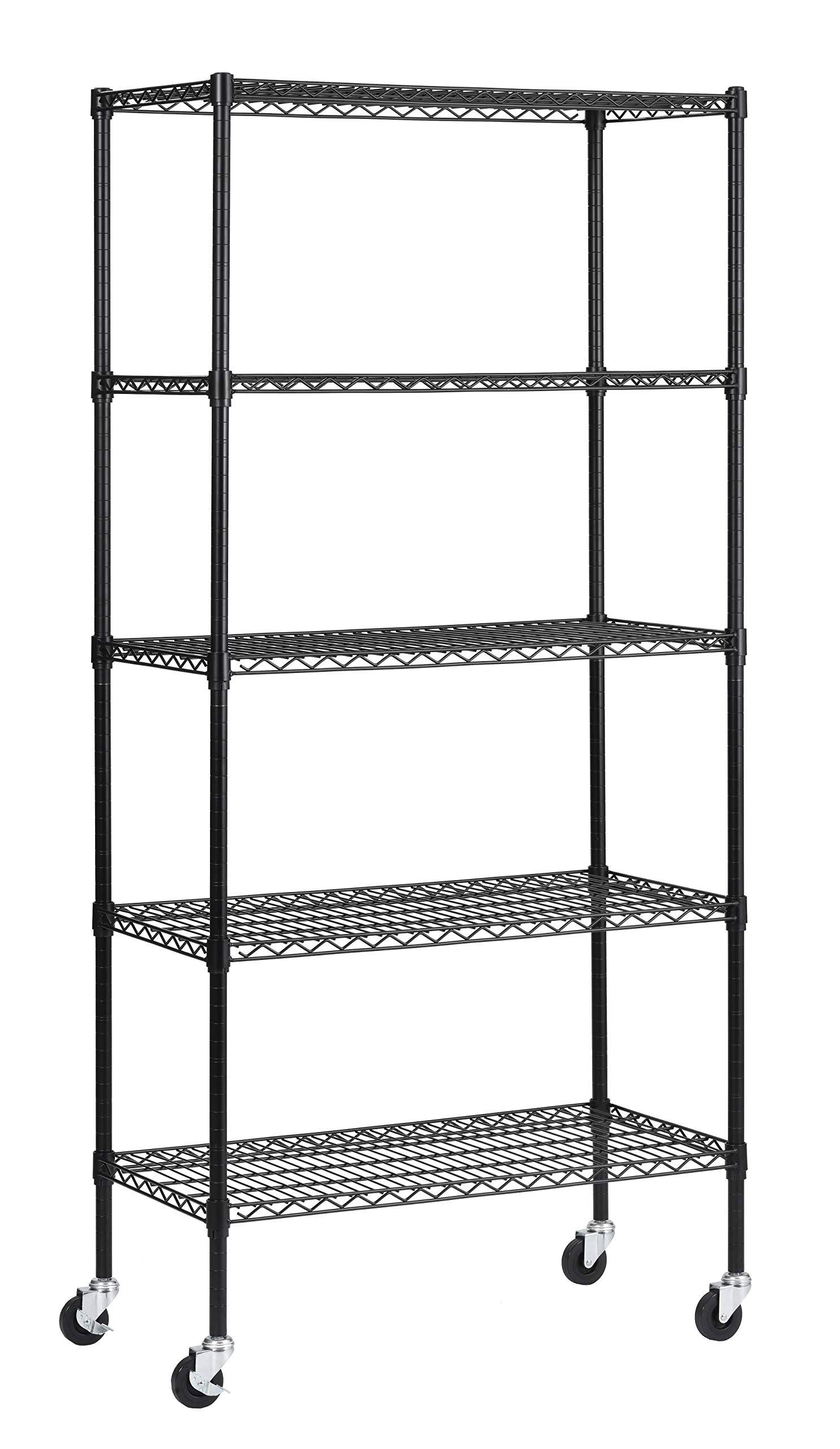 72 in. H x 36 in. W x 18 in. D 5 Shelf Black Wire Mobile Commercial Shelving Unit