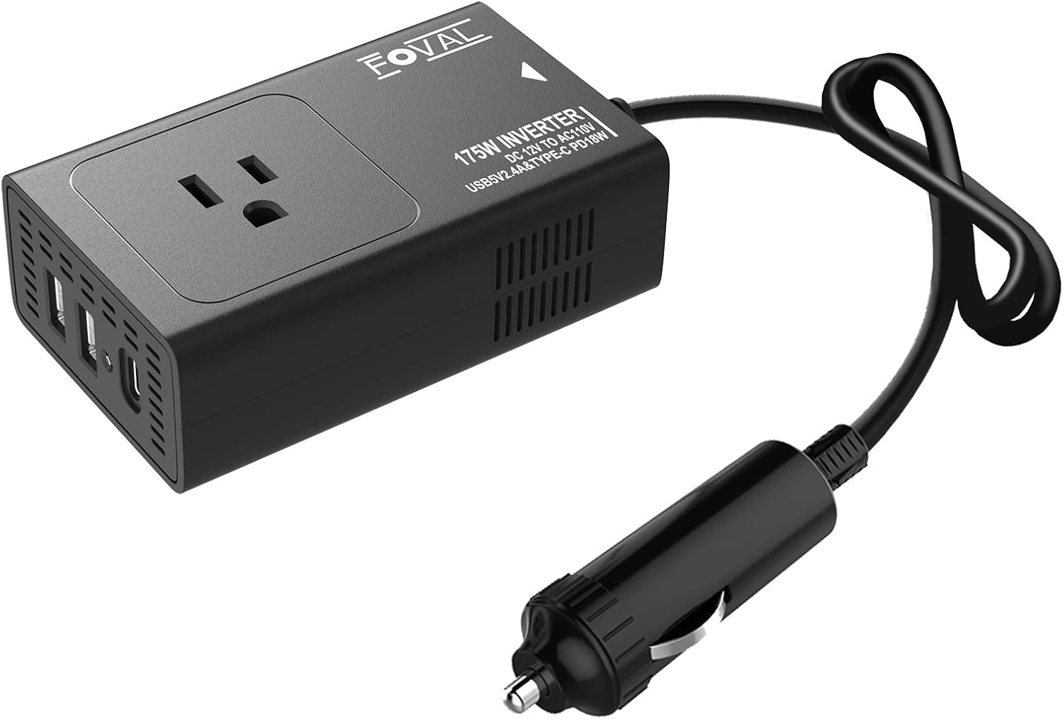 FOVAL 175W Car Power Inverter DC 12V to 110V AC Car Inverter with [18W PD USB-C] & Dual 4.8A USB Car Charger Power Inverter for Laptop