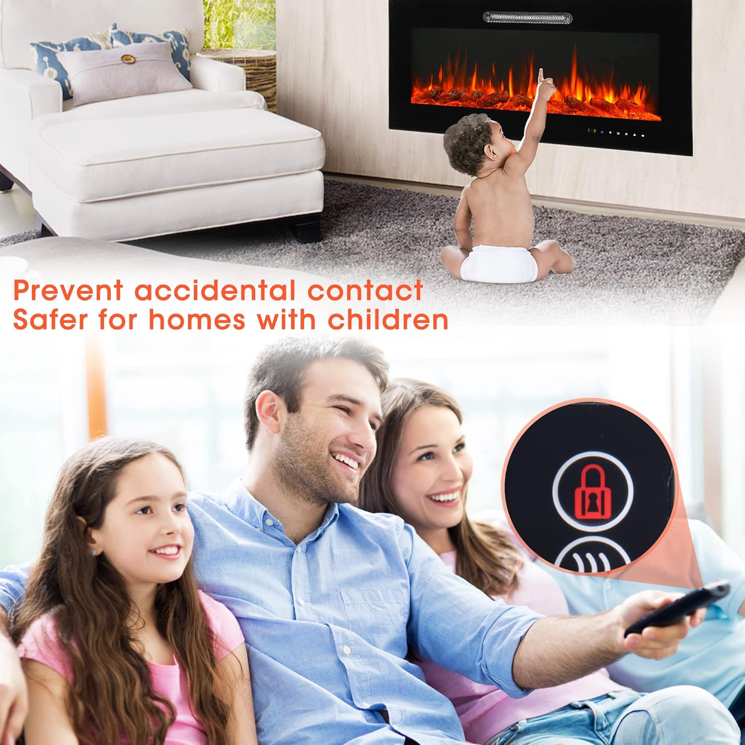 ZOKSUN 50 inch Electric Fireplace Recessed and Wall Mounted & in-Wall with Remote Control, Crystals & Log Sets, Freestanding Fireplace with Timer, 9 Flame Colors, Child Safety Lock, 750W/1500W