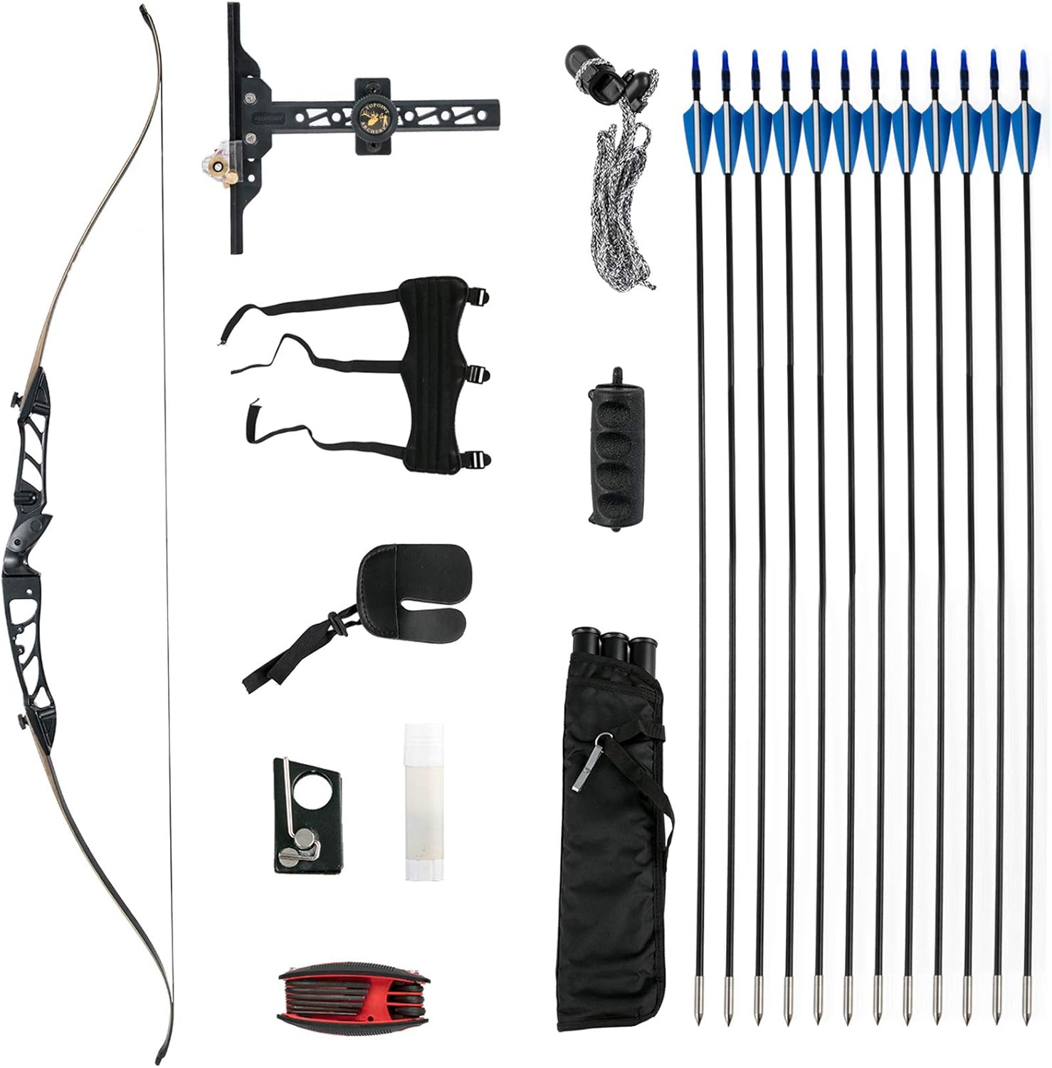 Bkisy Recurve Bow Archery Set 18-38 lbs, Detachable Aluminum Alloy Aow and Arrow Set, Longbow and Arrow Adult Right-Hand Practice for Hunting and Shooting Competitions, 12 Arrows in The Set.