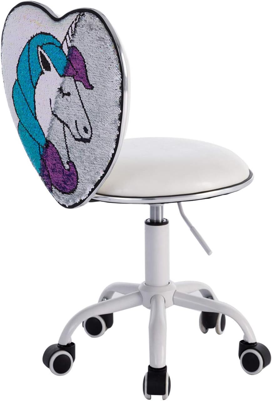 CIMOTA Kids Desk Chair Computer Chair for Girls Adjustable Children Study Chair with Back Cute Rolling Swivel Chair for Bedroom, White
