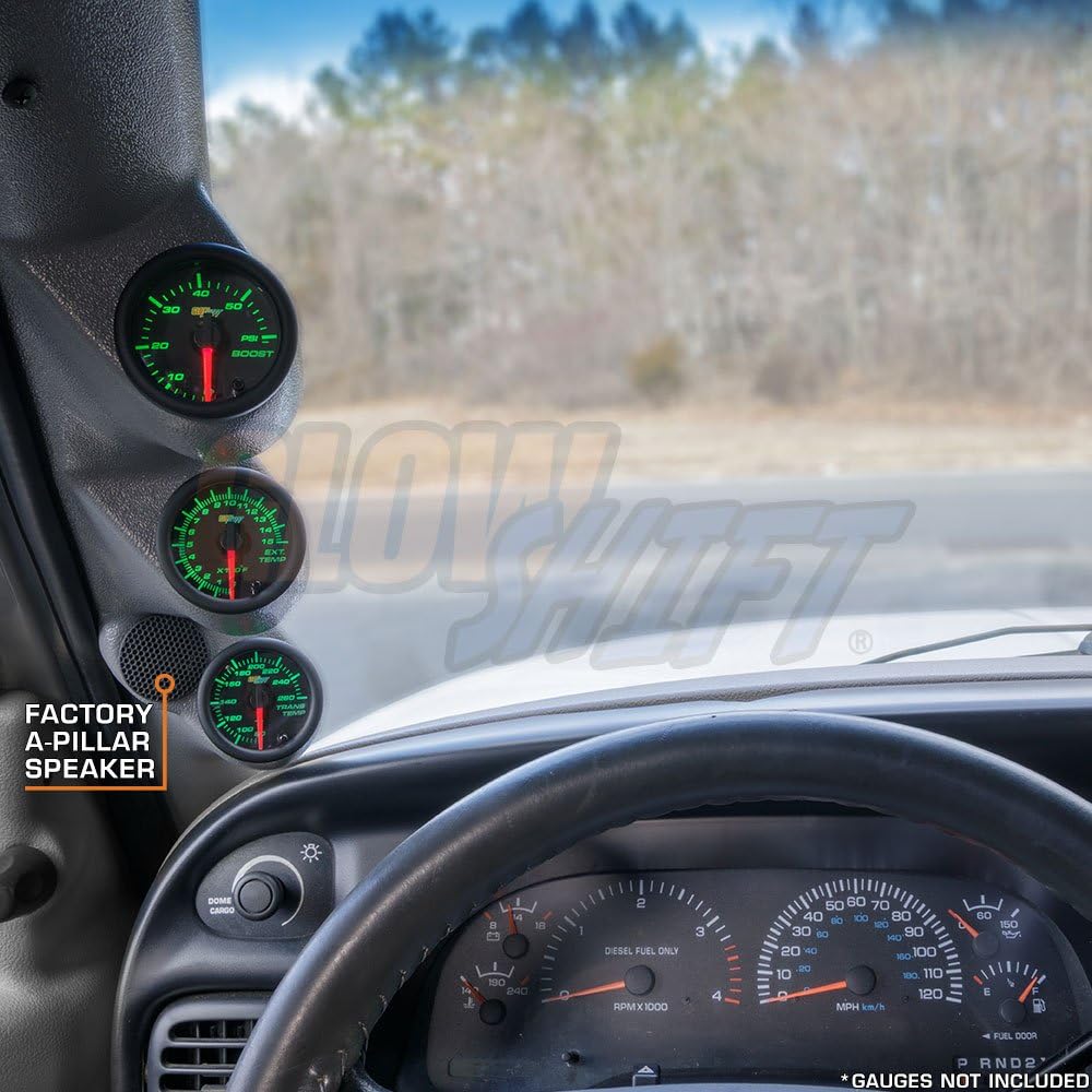 GlowShift Gray Triple Pillar Gauge Pod Compatible with Dodge Ram Cummins 1500 2500 3500 1998-2002 - A-Pillar Speaker Cutout - Factory Color Matched - Mounts (3) 2-1/16