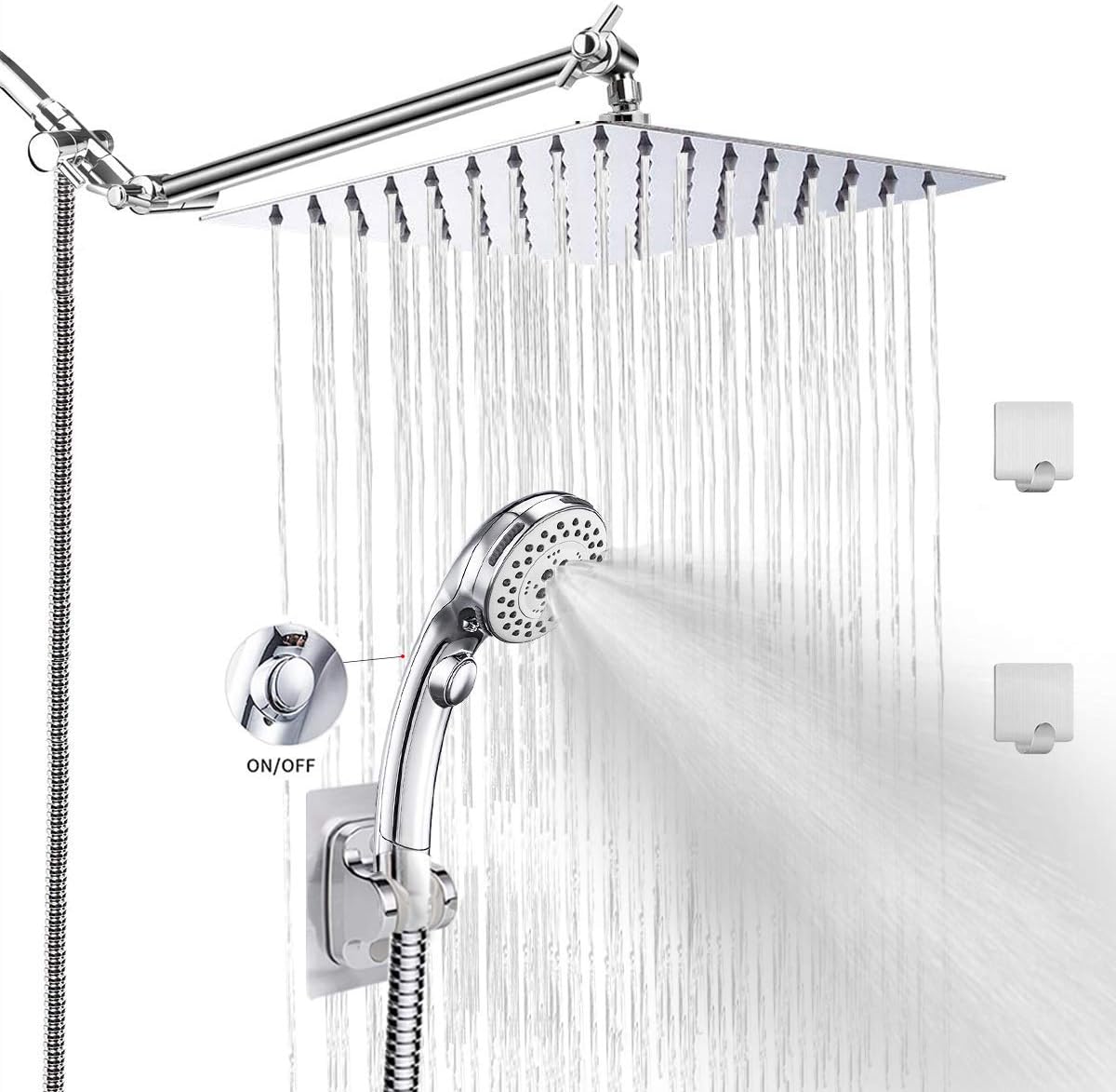 LOHNER Shower Heads with Handheld,ON/OFF Switch,87 Inch Hose,Luxurious Stainless Steel 8'' Shower head,6 Settings Handheld,with 11