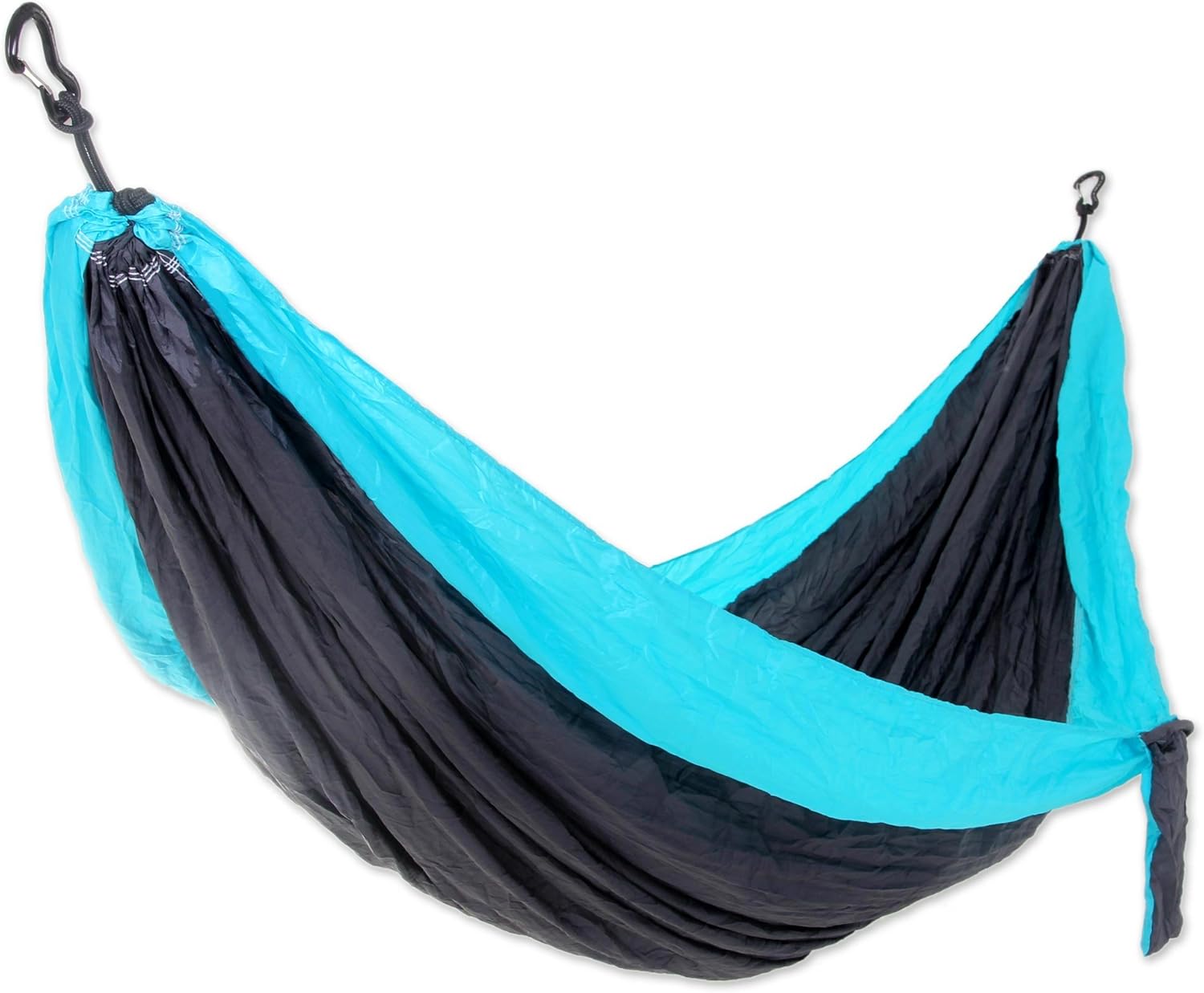 NOVICA Navy Blue with Turquoise Trim Parachute Portable 2 Person XL Camping Hammock with Hanging Straps, Sea Dreams' (Double) Pack of 2