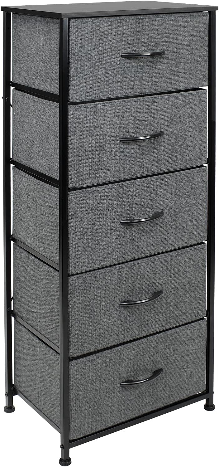 Sorbus Dresser Storage Tower, Organizer for Closet, Tall Dresser for Bedroom, Chest Drawer for Clothes, Hallway, Living Room, College Dorm, Steel Frame, Wood Top, Fabric, 5 Drawers (Black/Charcoal)