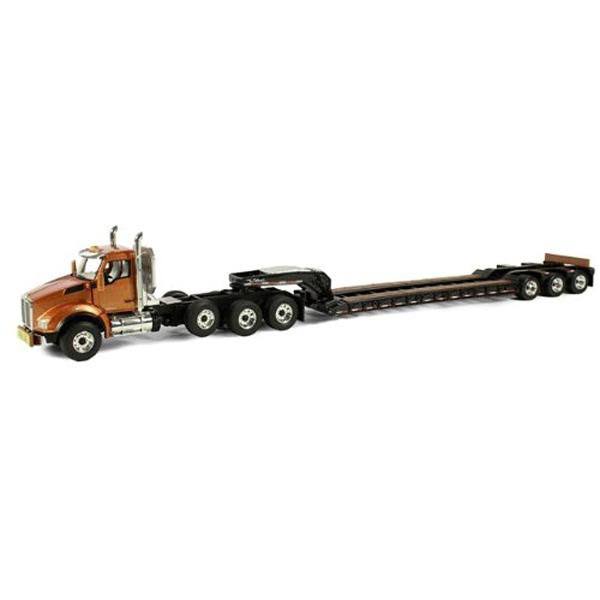 Kenworth T880 Tri Axle Lowboy Trailer Aztec Gold / Black 1/50 Diecast Model by First Gear