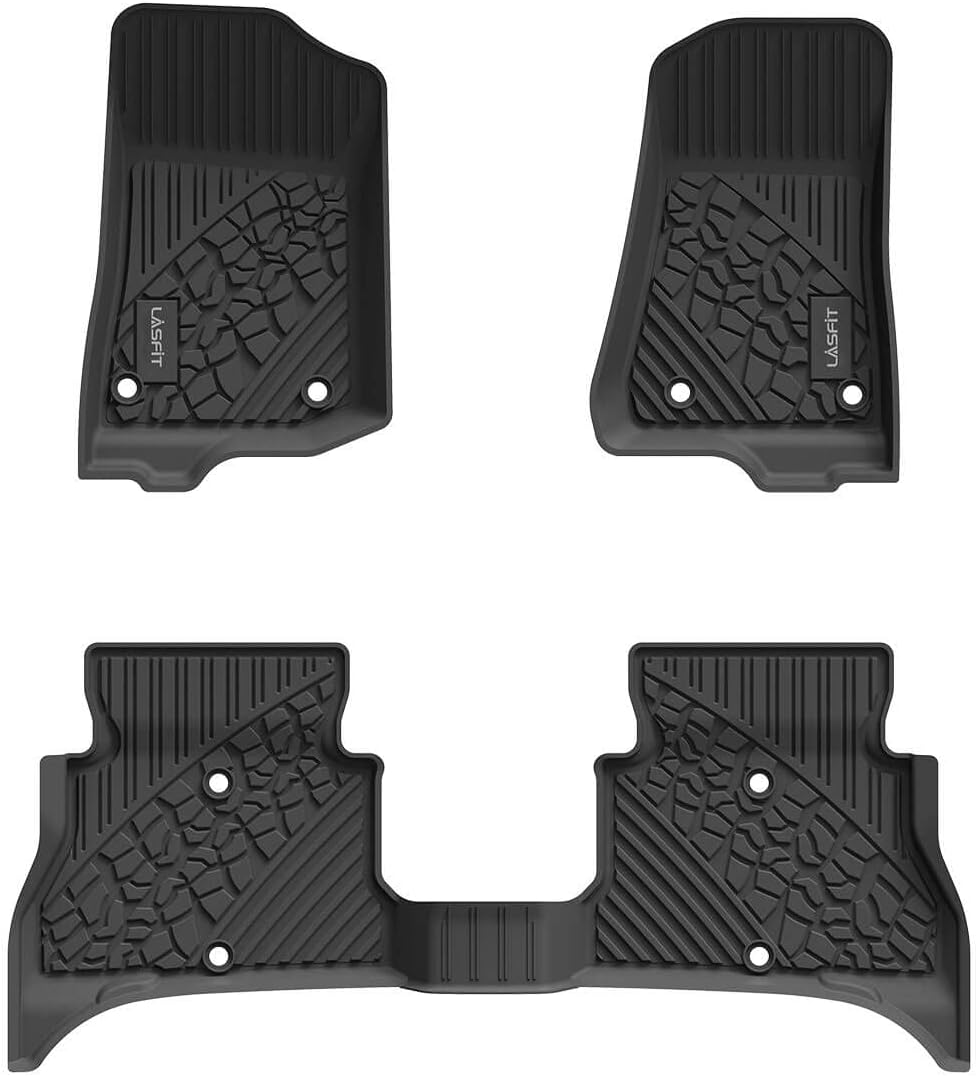 LASFIT Floor Mats for Jeep Wrangler 4XE Hybrid 2021 2022, All Weather Protection TPE Car Floor Liners, Front & Rear Rows, Black