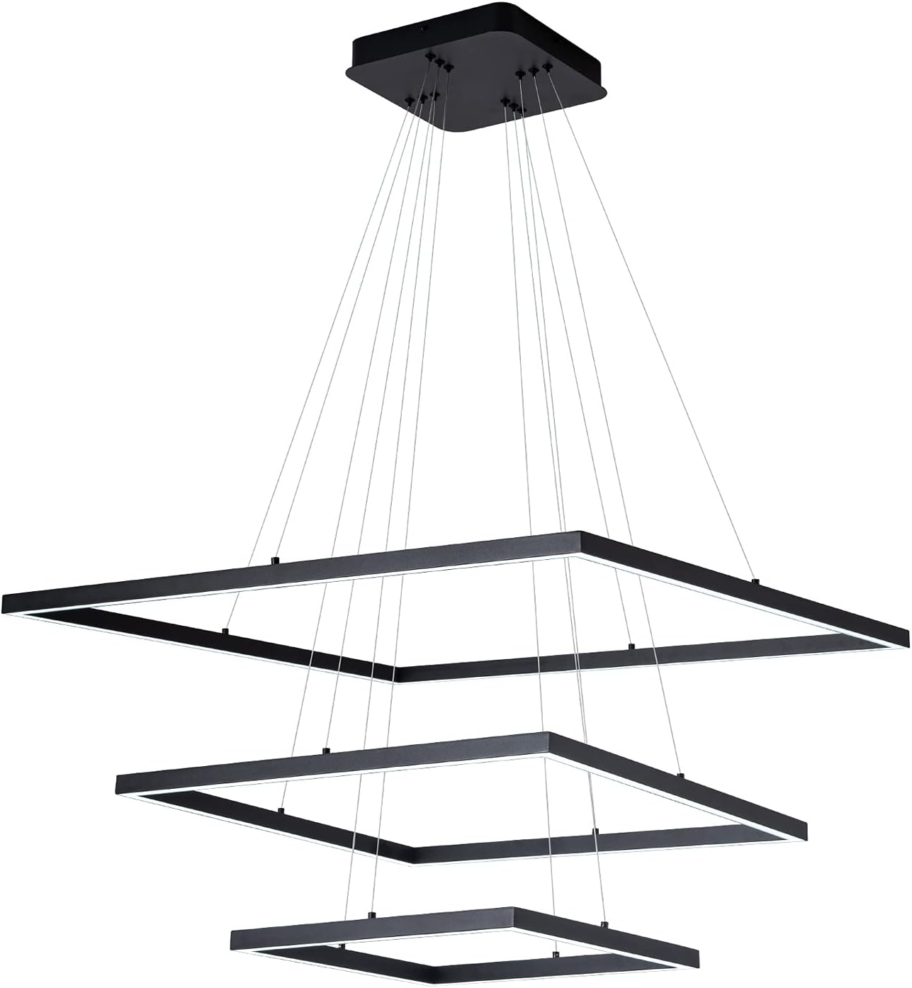 MADEM Modern Square LED Pendant 3 Ring Chandeliers Dimmable Pedant Light Adjustable Pendant Ceiling Light Fixture for Living Dining Room,Bedroom, 6000K Cool White, 110W Black&hellip;