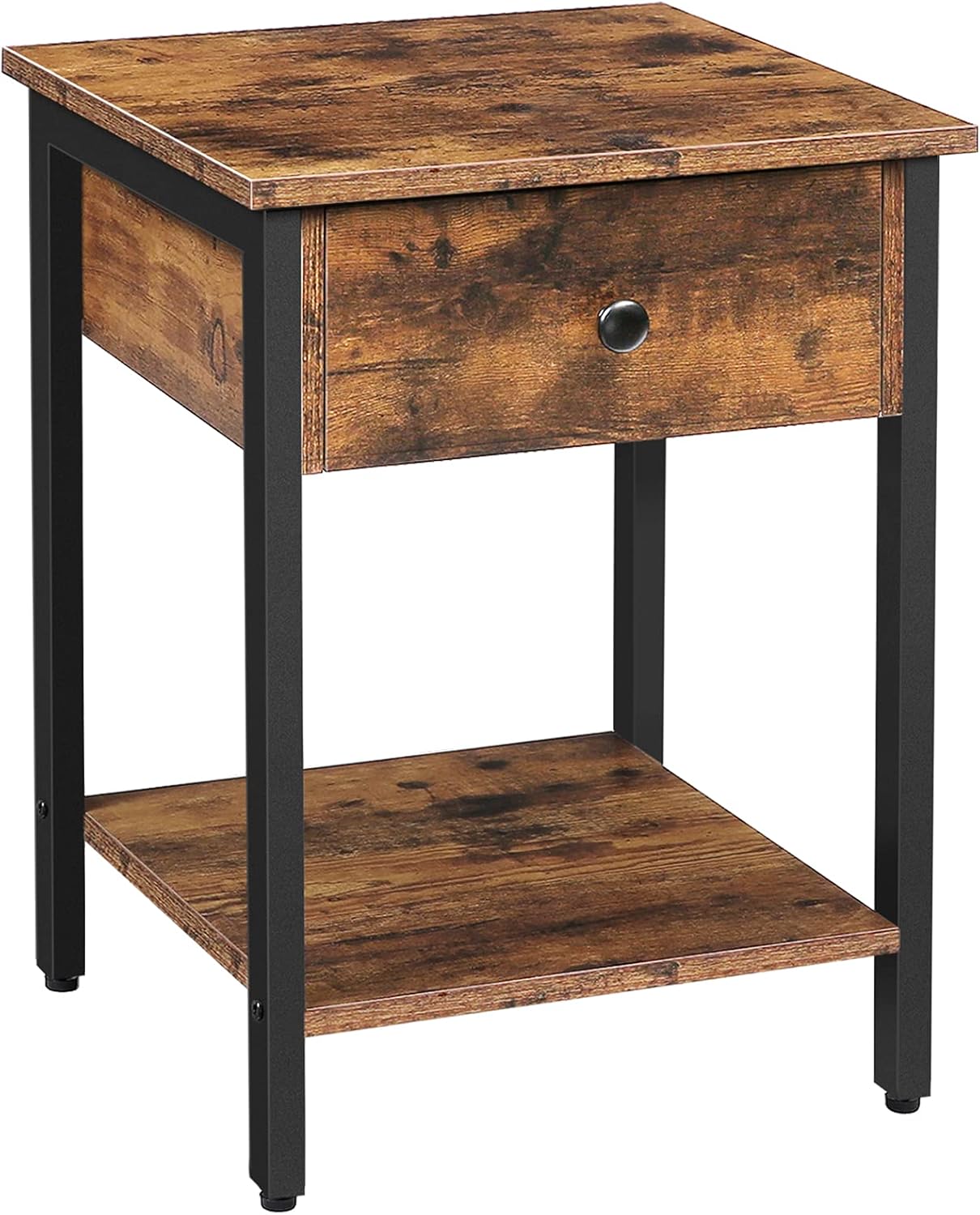 HOOBRO Set of 2 Nightstands, 2-Tier End Table, Industrial Side Table with Drawer and Storage Shelf, Wood Accent Table with Metal Frame, Easy Assembly, Rustic Brown and Black BF40BZP201US