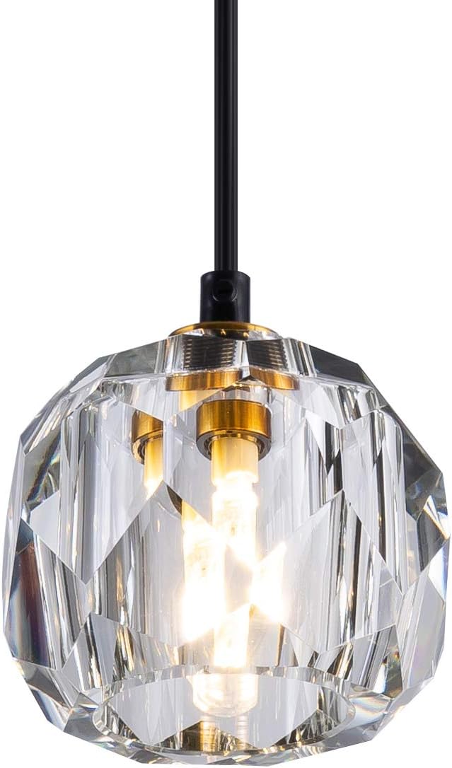 Bewamf Modern Chrome Crystal Ceiling Pendant Lighting Adjustable Mini Pendant Light for Kitchen Island Dining Room Bedroom 1 Pack