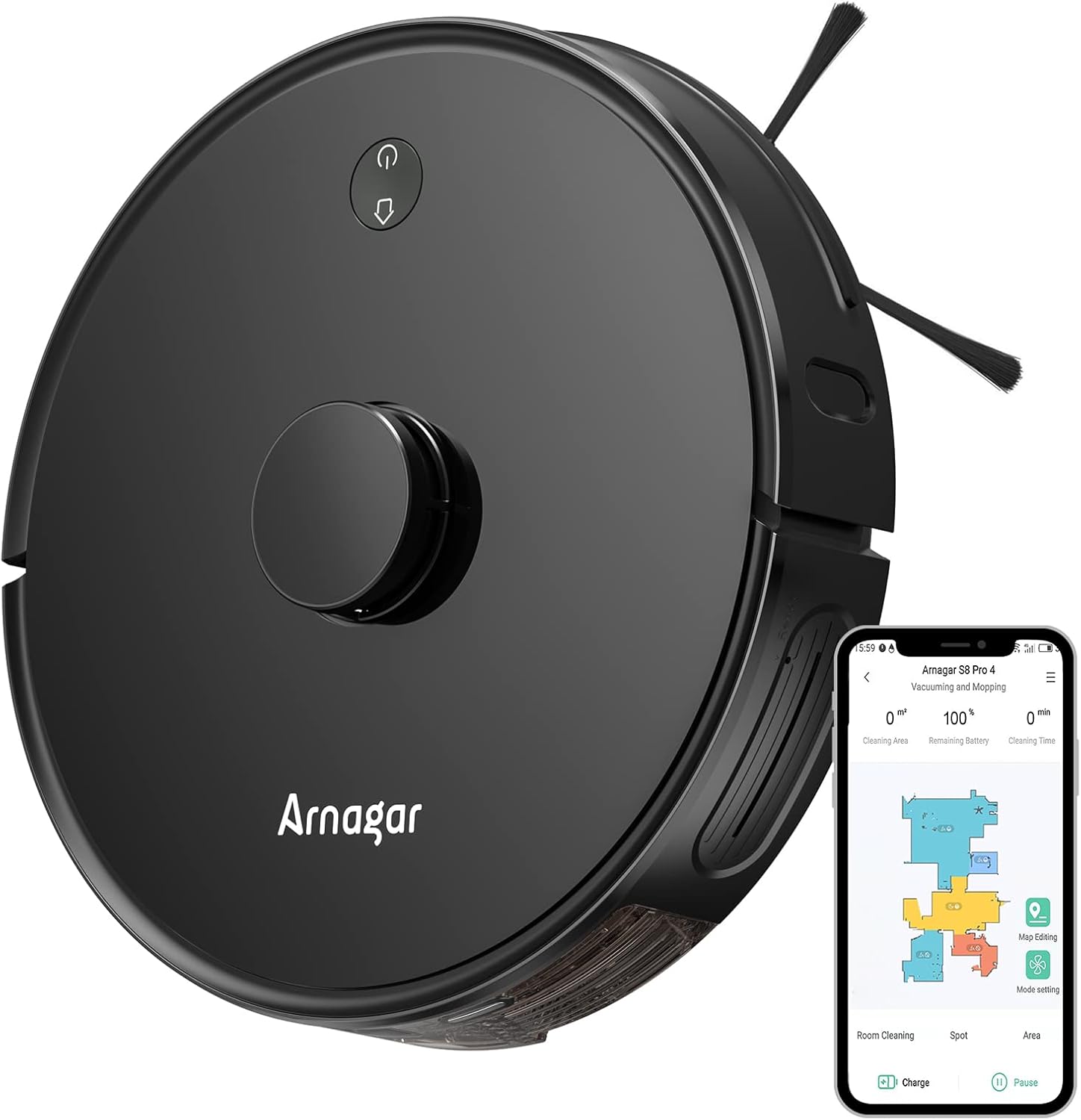 Arnagar S8 Robot Vacuum and Mop Combo, Max 3500Pa Strong Suction, Editable Map, Clean Schedule, 220 Mins Runtime, Compatible with Alexa and Google Assistant, Ideal for Pet Hair | Carpet.