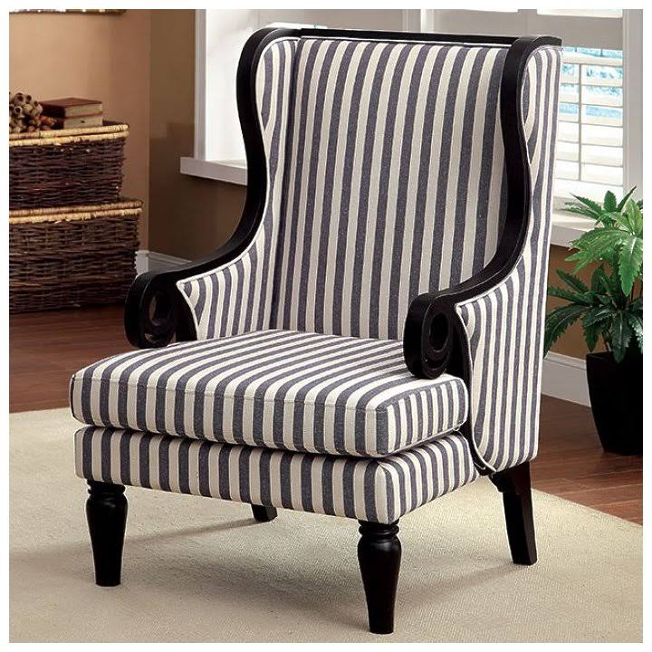 Riviera Transitional Wing Accent Chair with Line Fabric Black Leg Finish