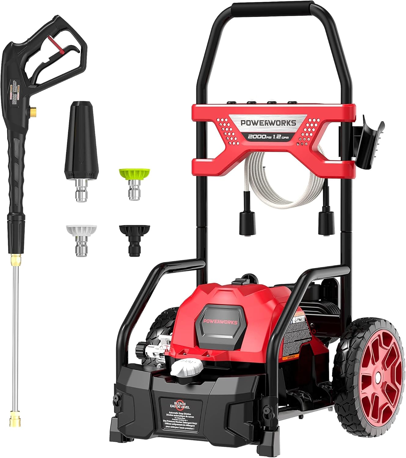 POWERWORKS 2000 PSI 1.2-GPM Electric Pressure Washer,for Car/Decking/Window(Black&Red)