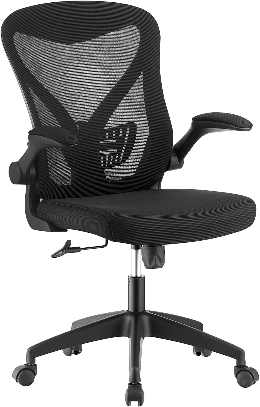 YOLOXO Home Office Chair, Ergonomic Computer Chair with Flip-up Armrest and Adjustable Height, Computer Task Chair with Breathable Mesh Back (Light Grey)