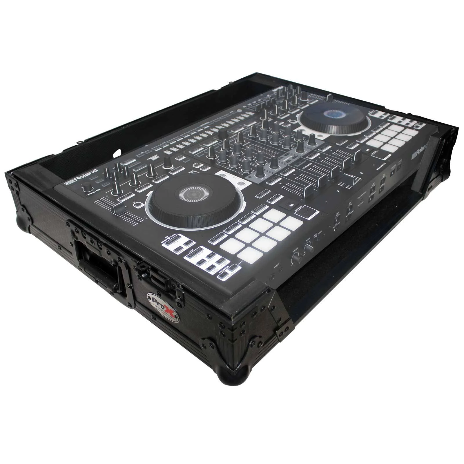 Prox XS-DJ808WBL Black ATA Style Flight Road Case for Roland DJ-808 or Denon MC7000 w/ Wheels Black on Black Black