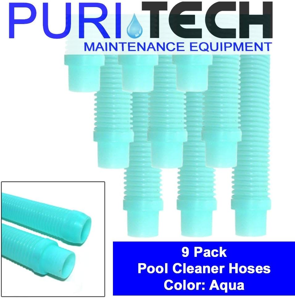 Puri Tech 9 Pack Universal Pool Cleaner Suction Hose 48 Inches Long Aqua Color for Kreepy Krauly, Baracuda G3/G4, Navigator, & More Universal Fit 4' Feet Long Pack of 2