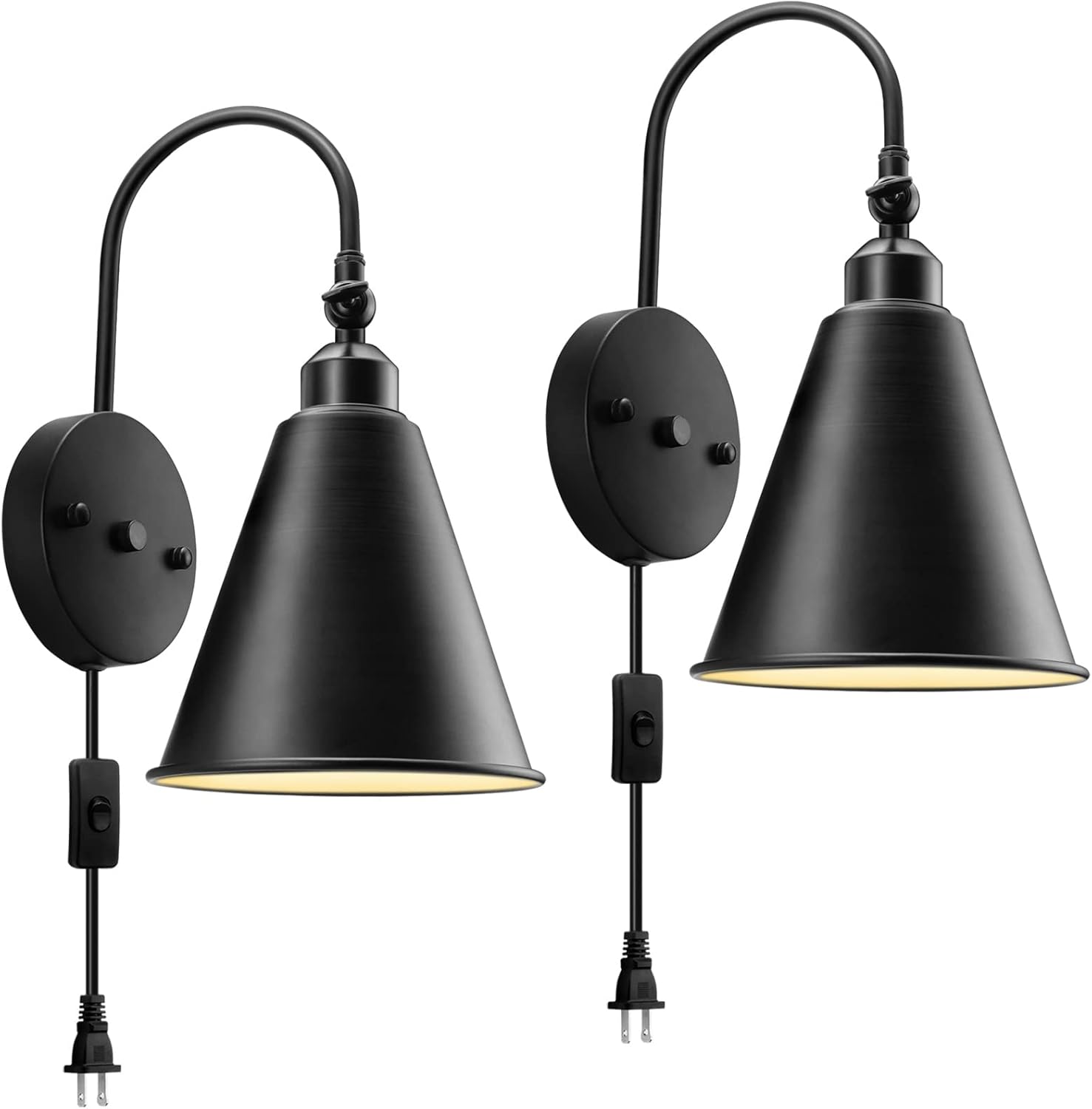 Plug in Wall Sconce, Rustic Wall Sconce Fixture, Industrial Wall Lamp with Plug in Cord, Black Plug in Wall Light with On Off Switch E26 Base for Restaurant Bathroom Dining Room Kitchen Bedroom 2 Pack
