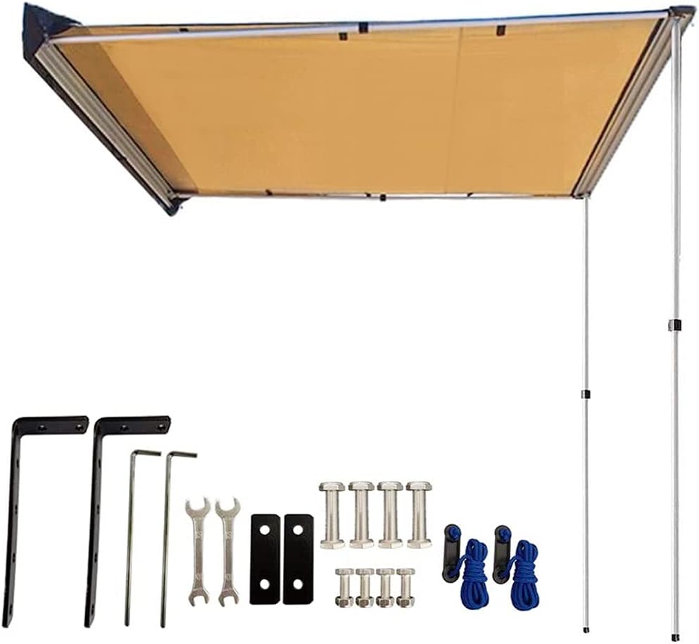 DANCHEL OUTDOOR Waterproof Pull-Out Car Side Awning for Off-Road Camping, Retractable Vehicle Tent Sun Shelter for SUV/Truck/Van Khaki 4.9x6.5ft