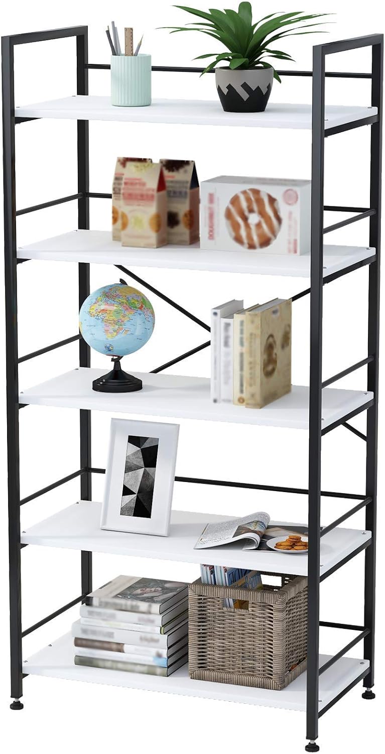 UDEAR Bookshelf Mordern Metal MDF Board Open Book Shelves Living Room Bookcase Shelving Unit Storage System Multifunctional,Black,5 Tier