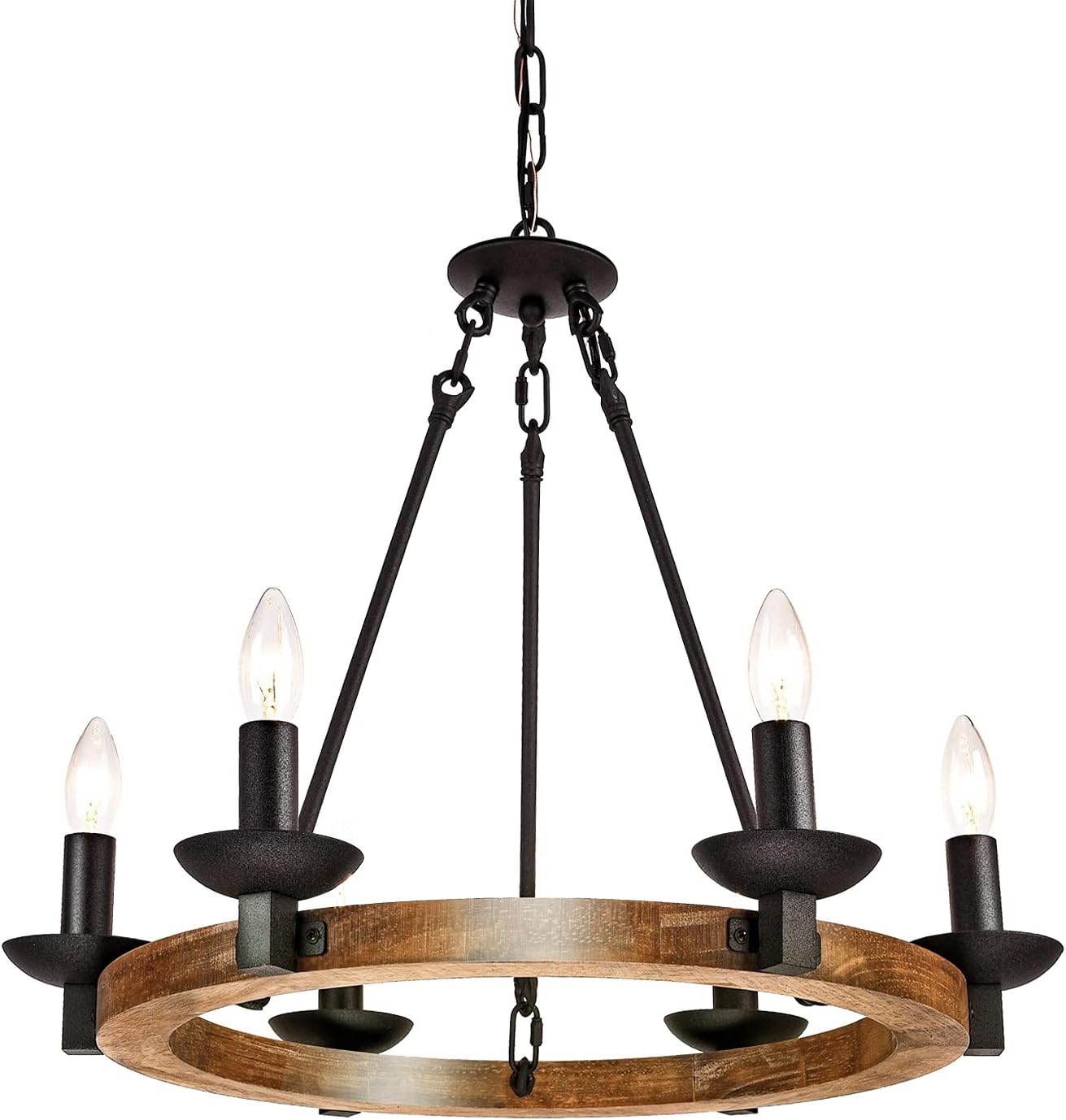 GZBtech Farmhouse Iron Chandelier in Faux Wood Finish, 8-Socket Black Brown Large Rectangular Pendant Light Fixture for Kitchen Island, ETL 84&rdquo;H Adjustable Sturdy Rope Dining Light with Glass Shade