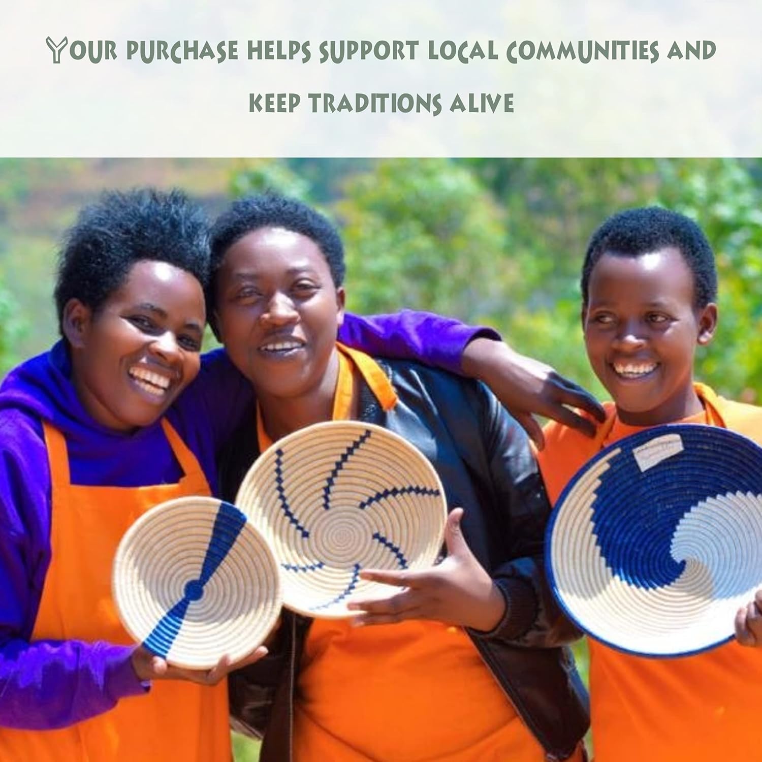 Wall Basket Decor • Boho Baskets Set of 3 African Wall Baskets • Blue Wall Baskets • Handmade by Artisans in Rwanda • Basket Wall Decor • African Decor • Hanging Woven Wall Baskets • Rattan Decor Pack of 2