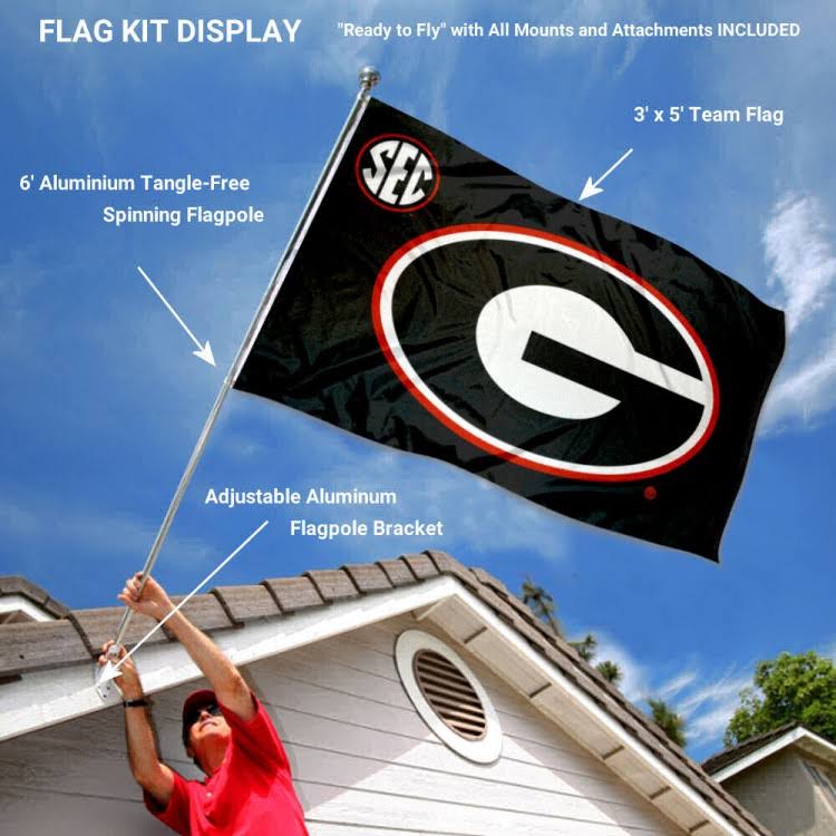 Georgia Bulldogs SEC Flag with Pole and Bracket Kit