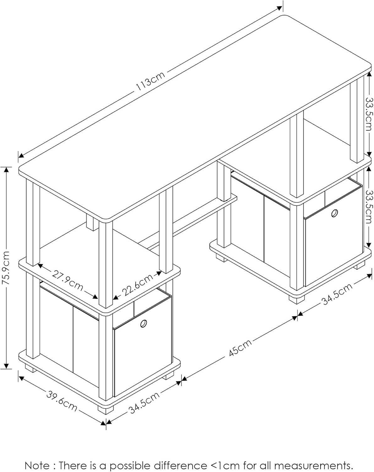 FURINNO Turn-N-Tube Computer Desk, Espresso Pack of 2