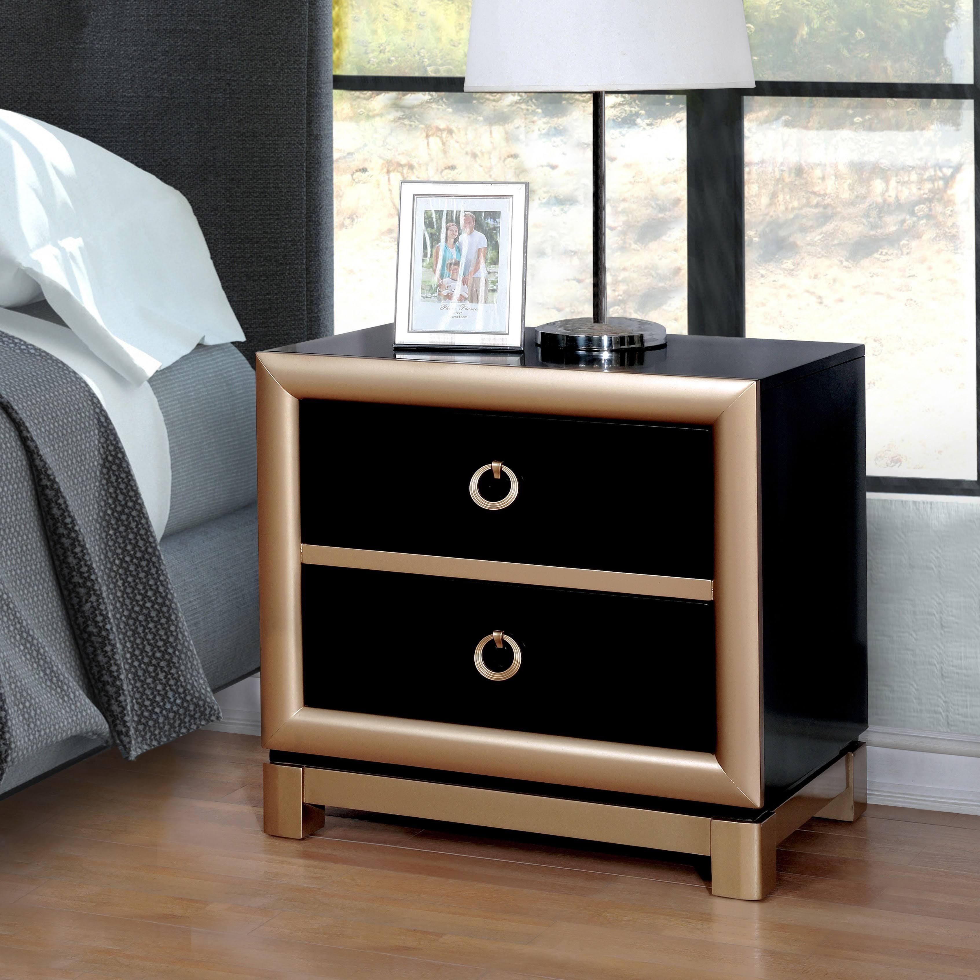 Furniture of America Lopex Contemporary Two-Tone Black/Gold 3-Drawer Nightstand