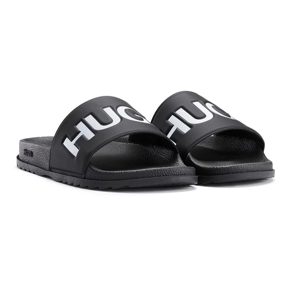 Hugo Boss - Italian Made Slides with Contrast Logo - Black