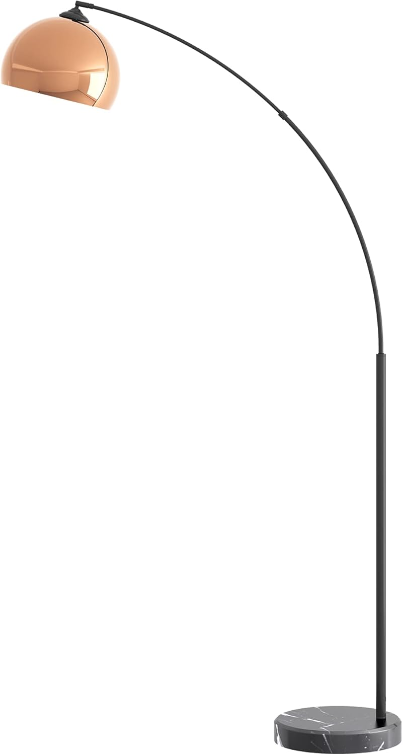 Inlight 66&rsquo;&rsquo; H Retro Arc Floor Lamp with Rose Gold Tiltable Shade and Black Marble Base, Single Light Postmodern Tall Standing Lamp for Living Room, Bedroom, Study Reading, Bulb Included, IN-0806-1-CP