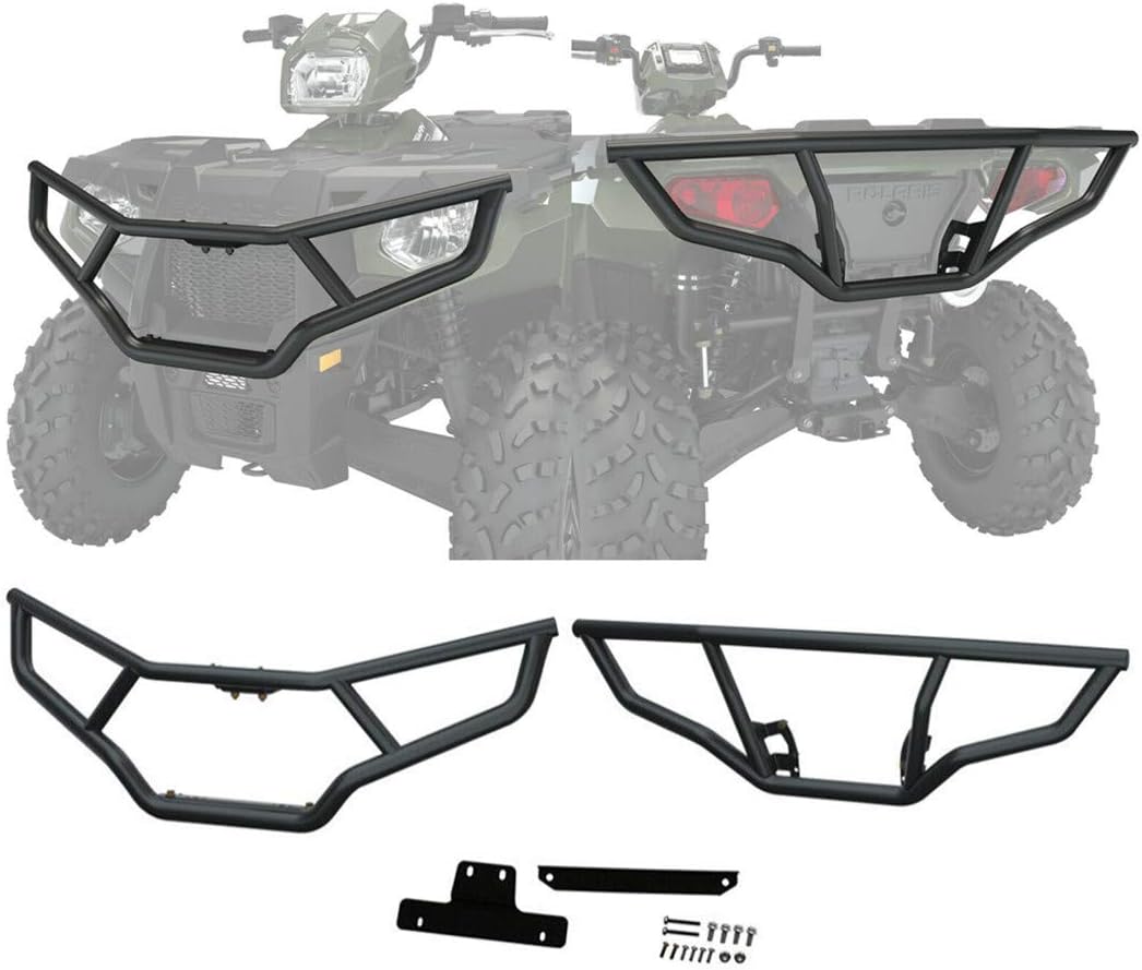 2PCS Front and Rear Brush Guard Bumper Fits 2014-2019 Polaris Sportsman 450 570 Black Steel Bumper Protector