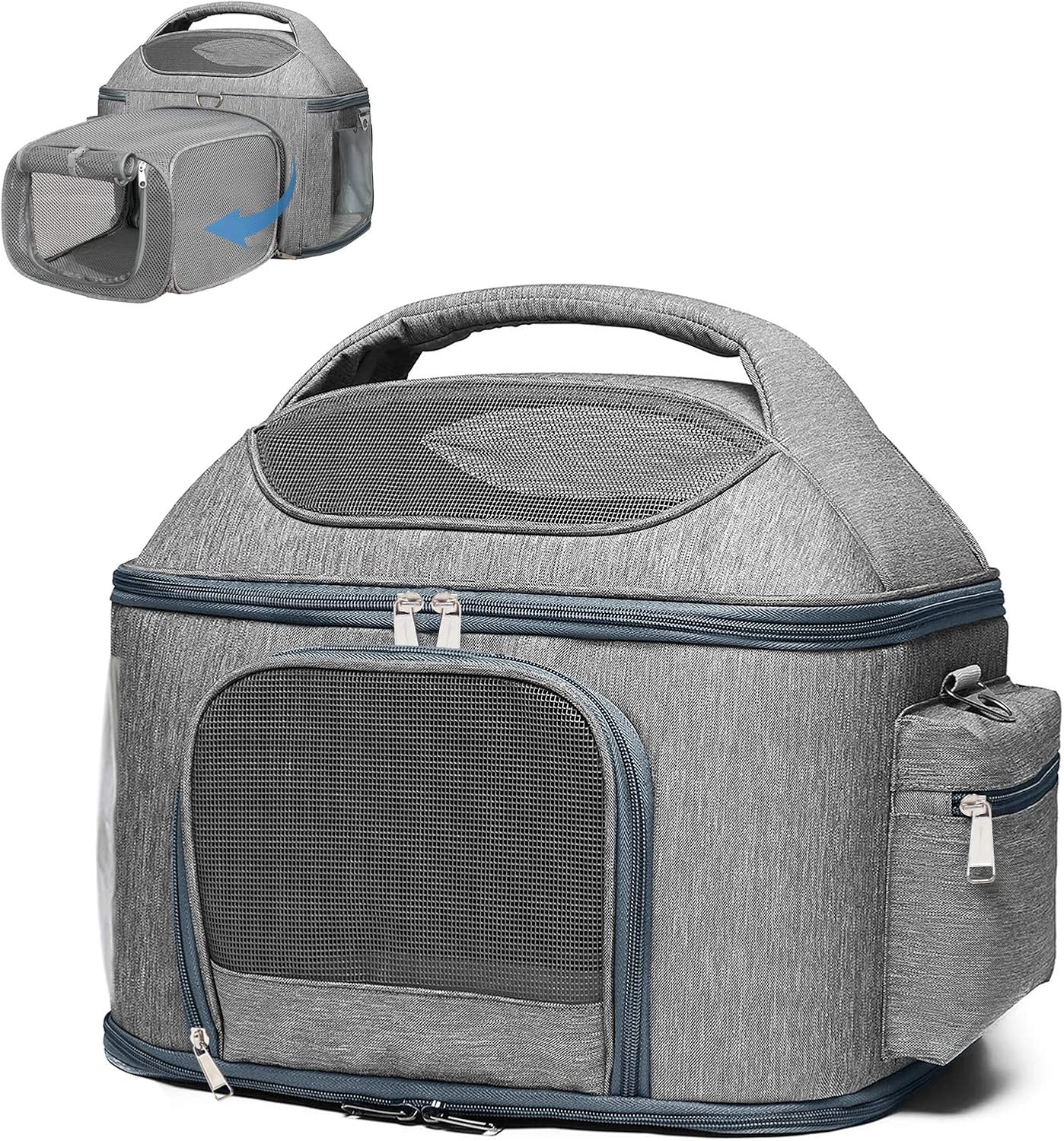 X-cosrack Expandable Pet Travel Bag, 3 Open Doors, Mesh Window and Escape-Proof Buckle, Airline Approved Soft-Sided Pet Travel Carrier for Small Medium Cats