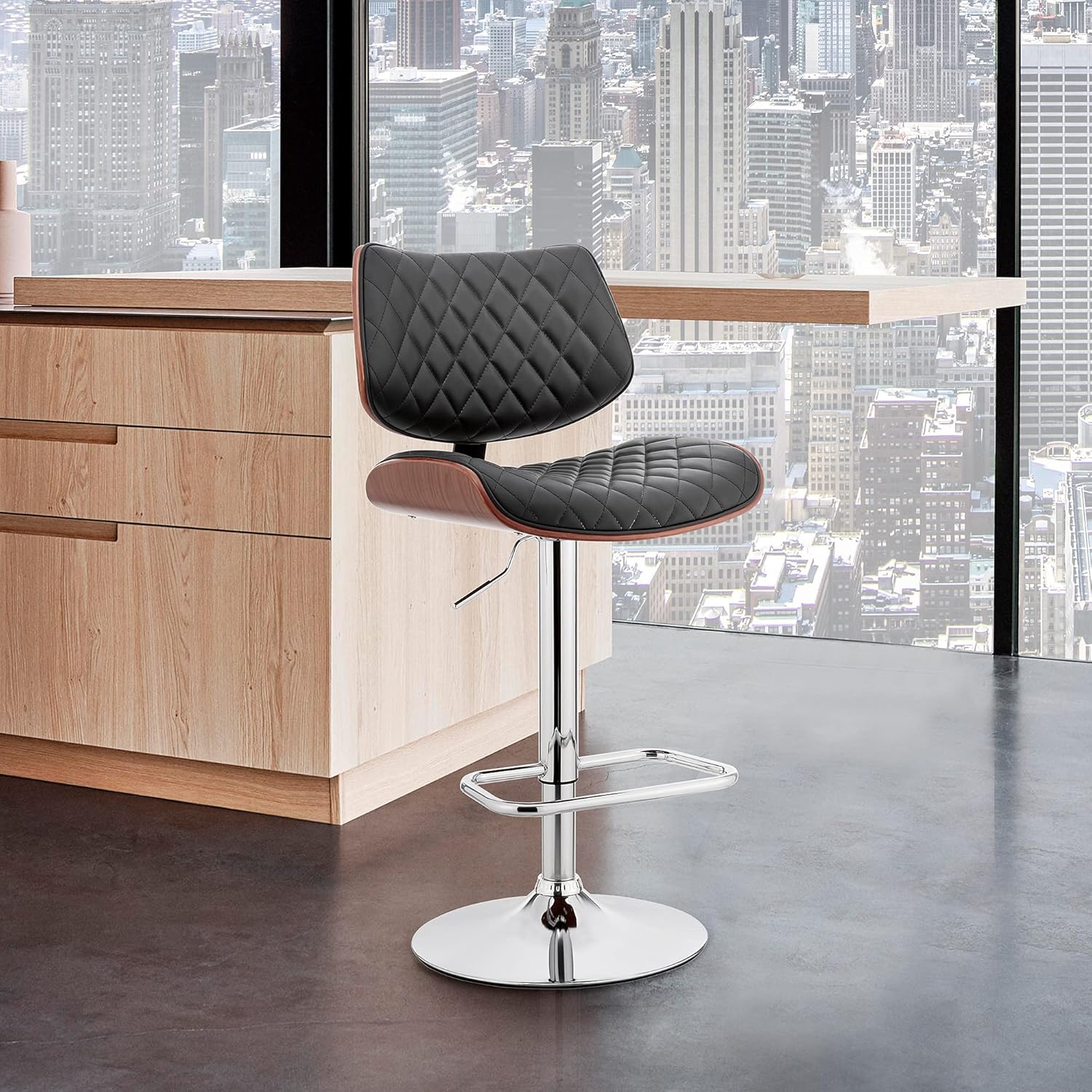 Leland Adjustable Grey Faux Leather and Black Finish Bar Stool