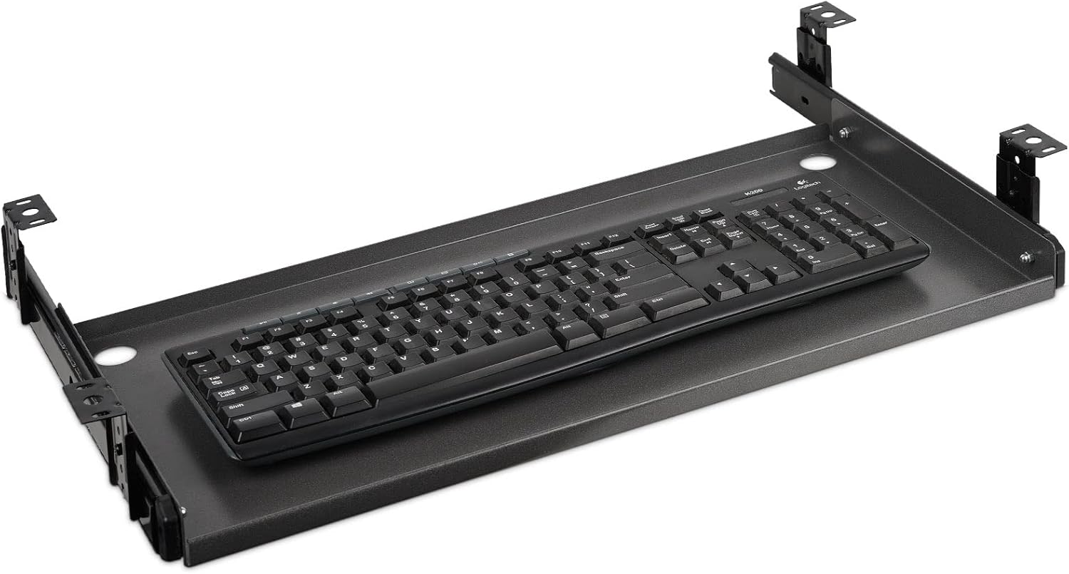 Lilithye Keyboard Tray Under Desk Drawer, 21.6 x 10.2inch Ergonomic Keyboard Tray Heavy-Duty Metal Slide-Out Platform Keyboard Tray for Home Office Computer Desk (Black)